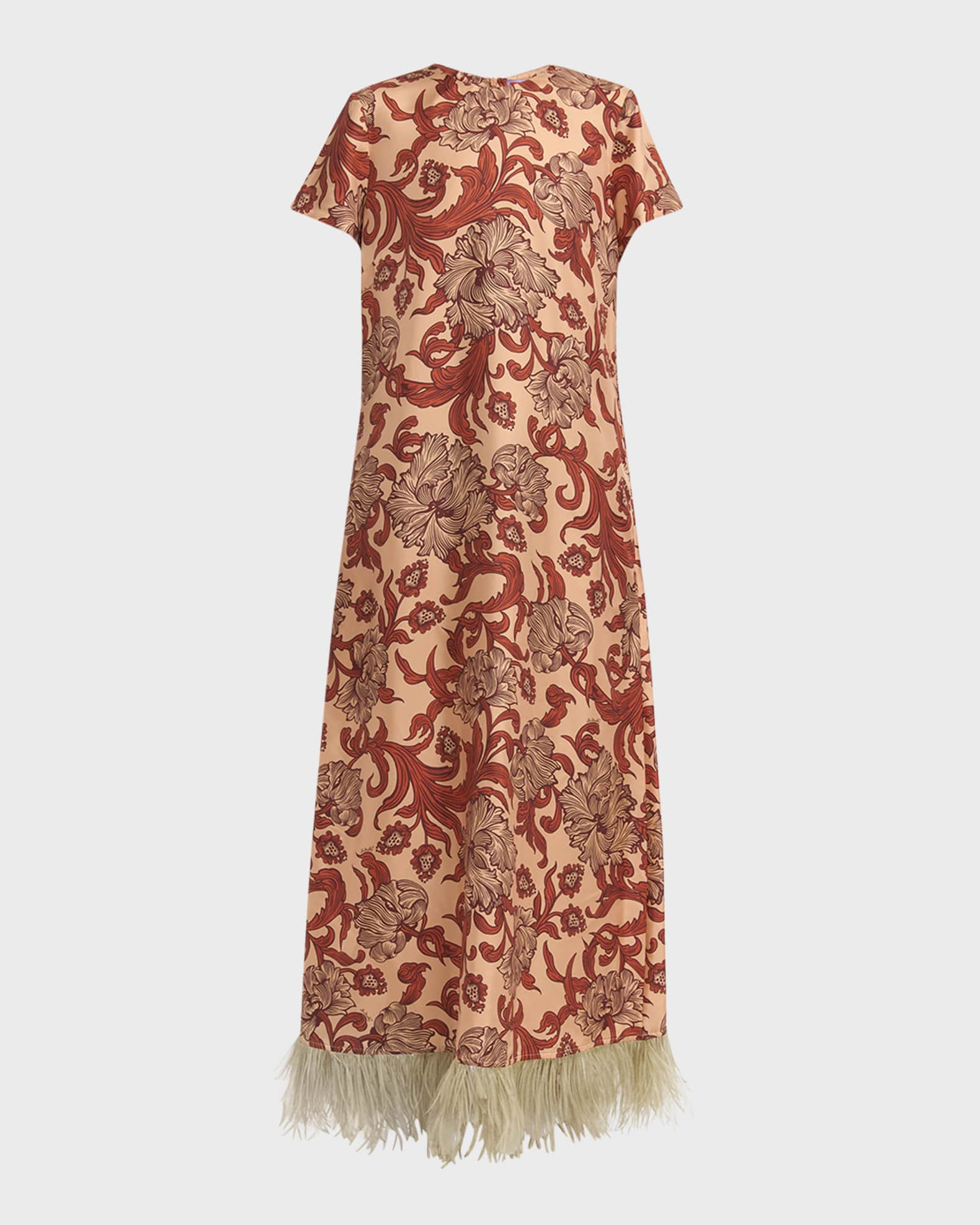 La DoubleJ Short-Sleeve Feather-Hem Maxi Swing Dress