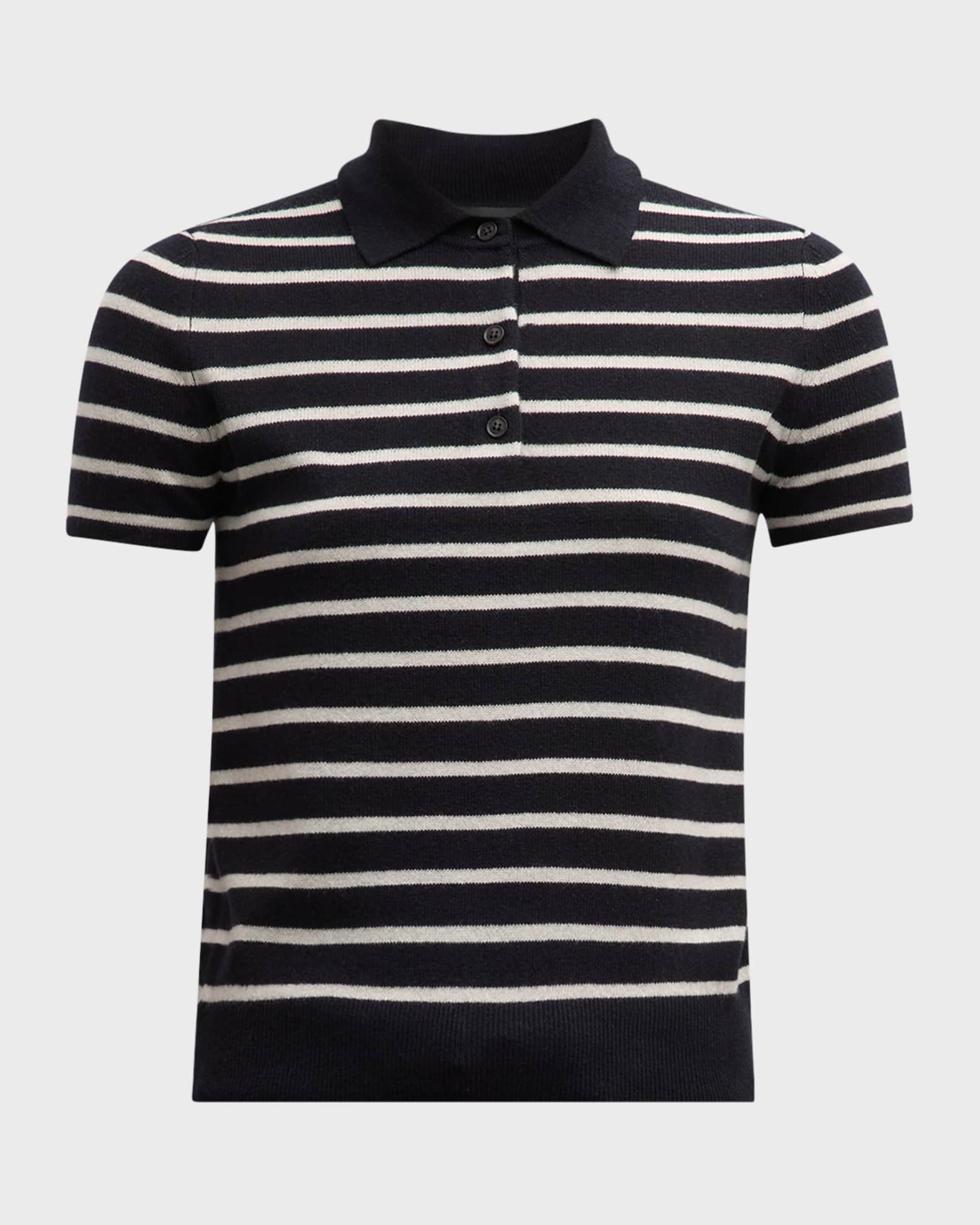 Nili Lotan Leanna Cashmere Striped Polo Shirt