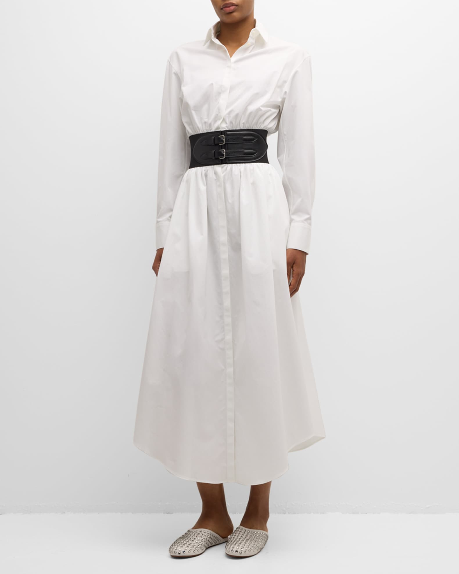 ALAIA  シャツドレス ALAIA Maxi Button-Front Shirtdress with Leather Belt