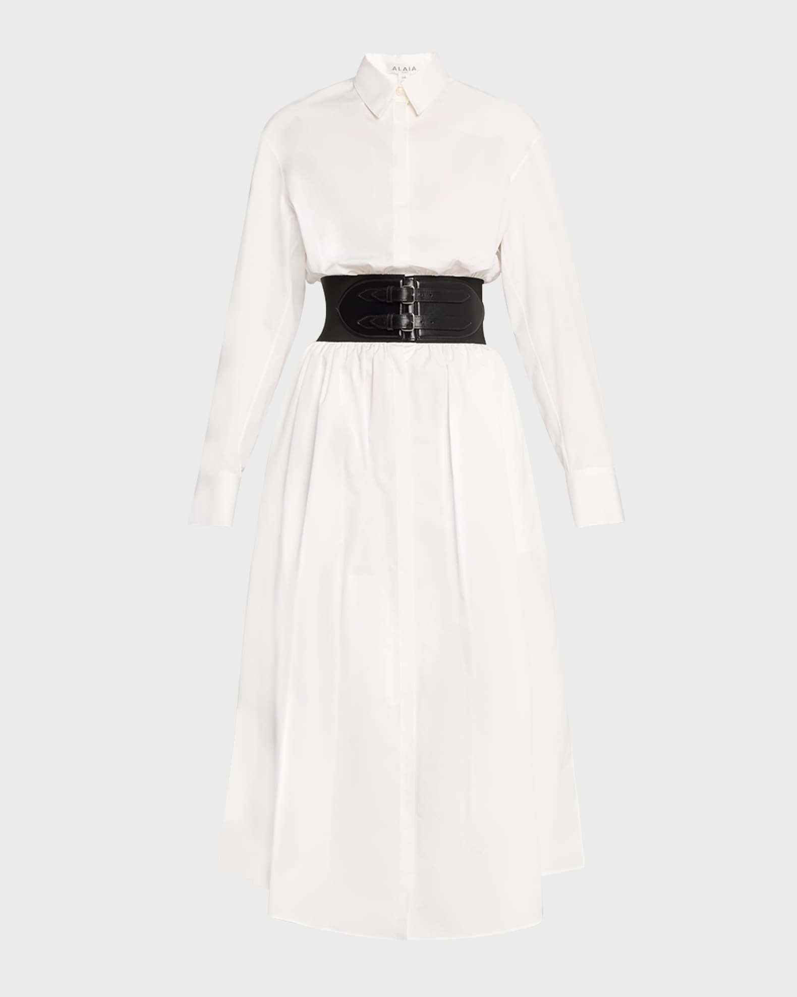 ALAIA  シャツドレス ALAIA Maxi Button-Front Shirtdress with Leather Belt