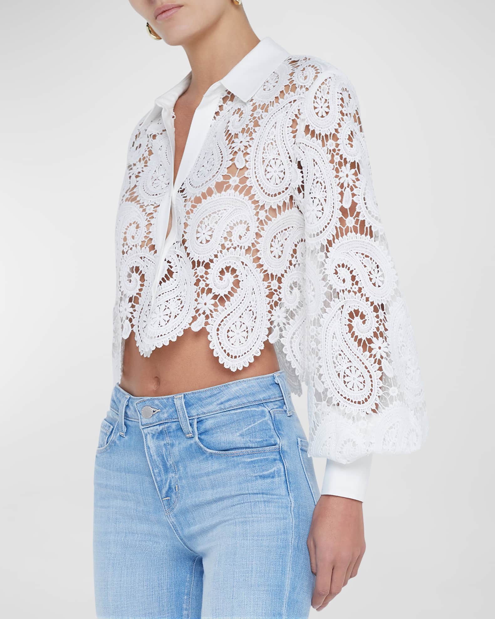 Seychelle Lace Cropped Blouse White - L'AGENCE main image 0