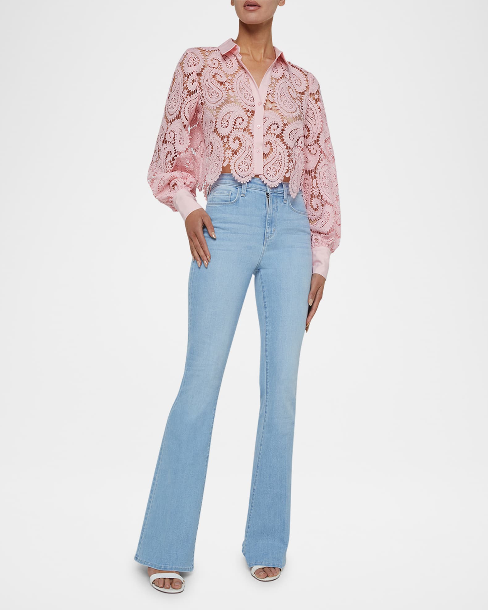 Odelia Paisley Lace Cropped Button-Front Blouse  1