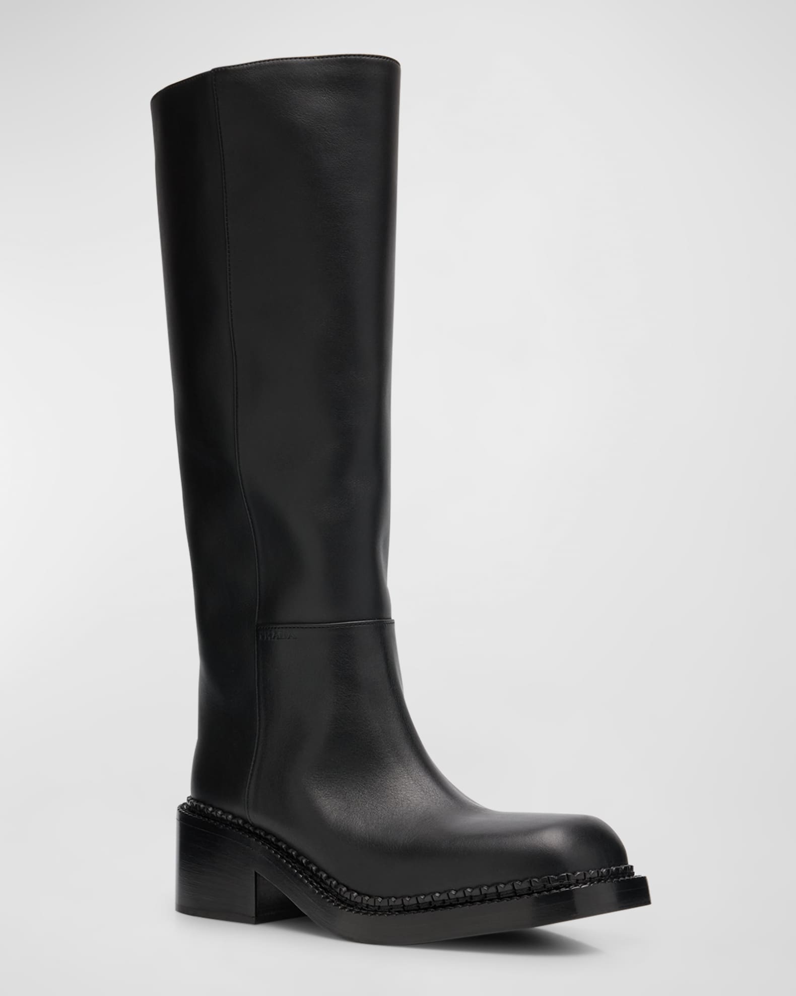 Leather Square-Toe Tall Moto Boots 1