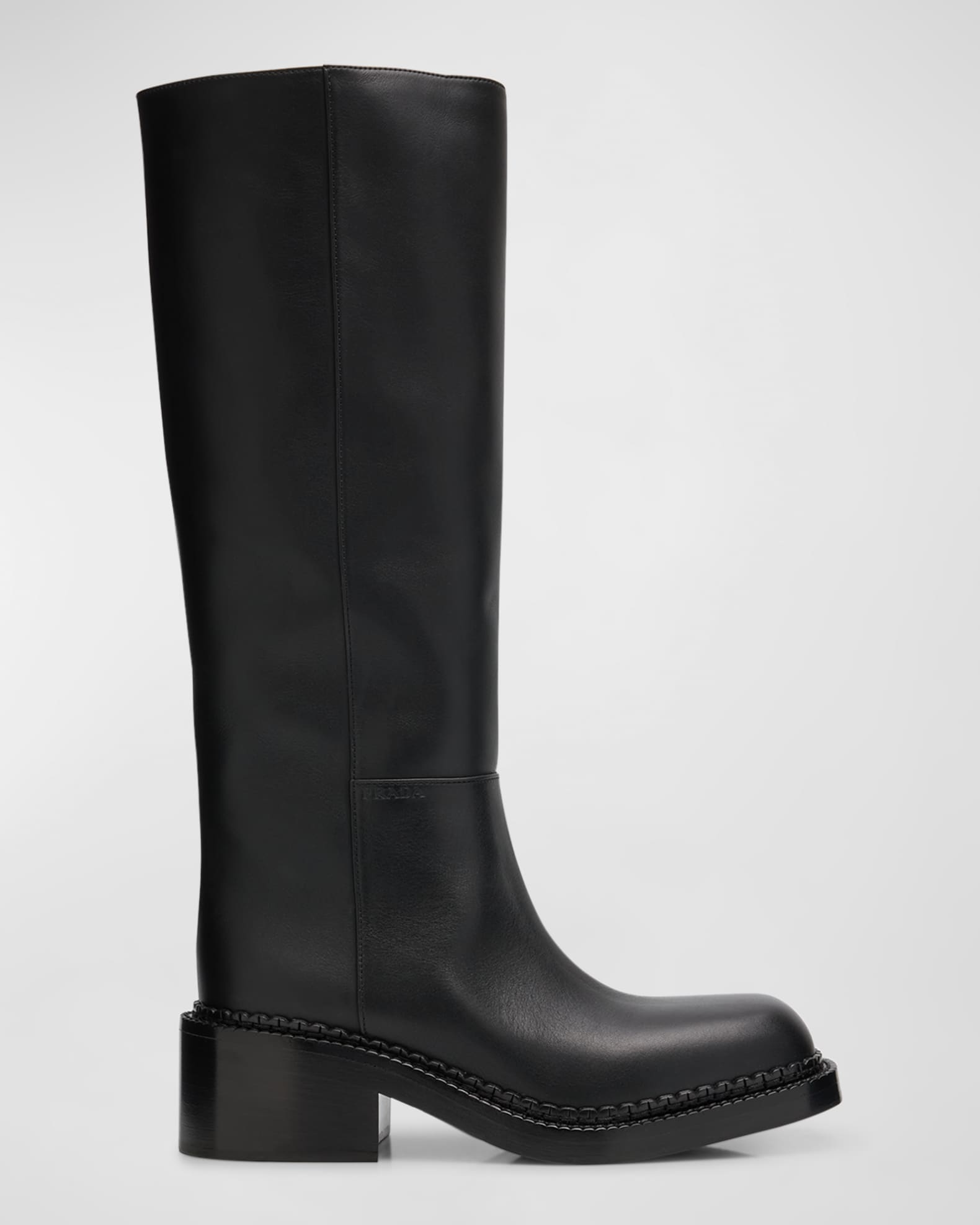 Leather Square-Toe Tall Moto Boots 0