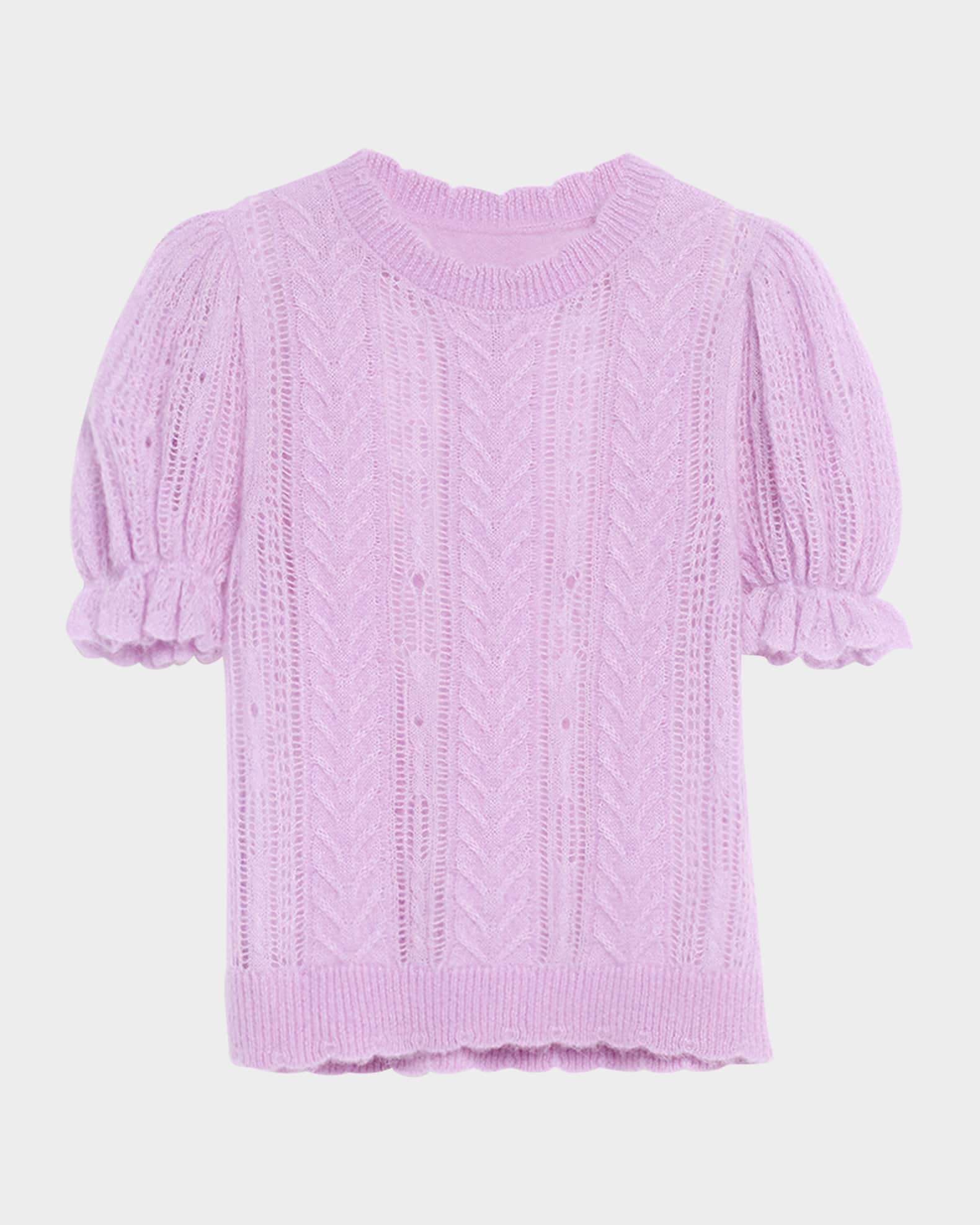 Ulla Johnson Mavis Openwork Knit Puff Sleeve Top Neiman Marcus