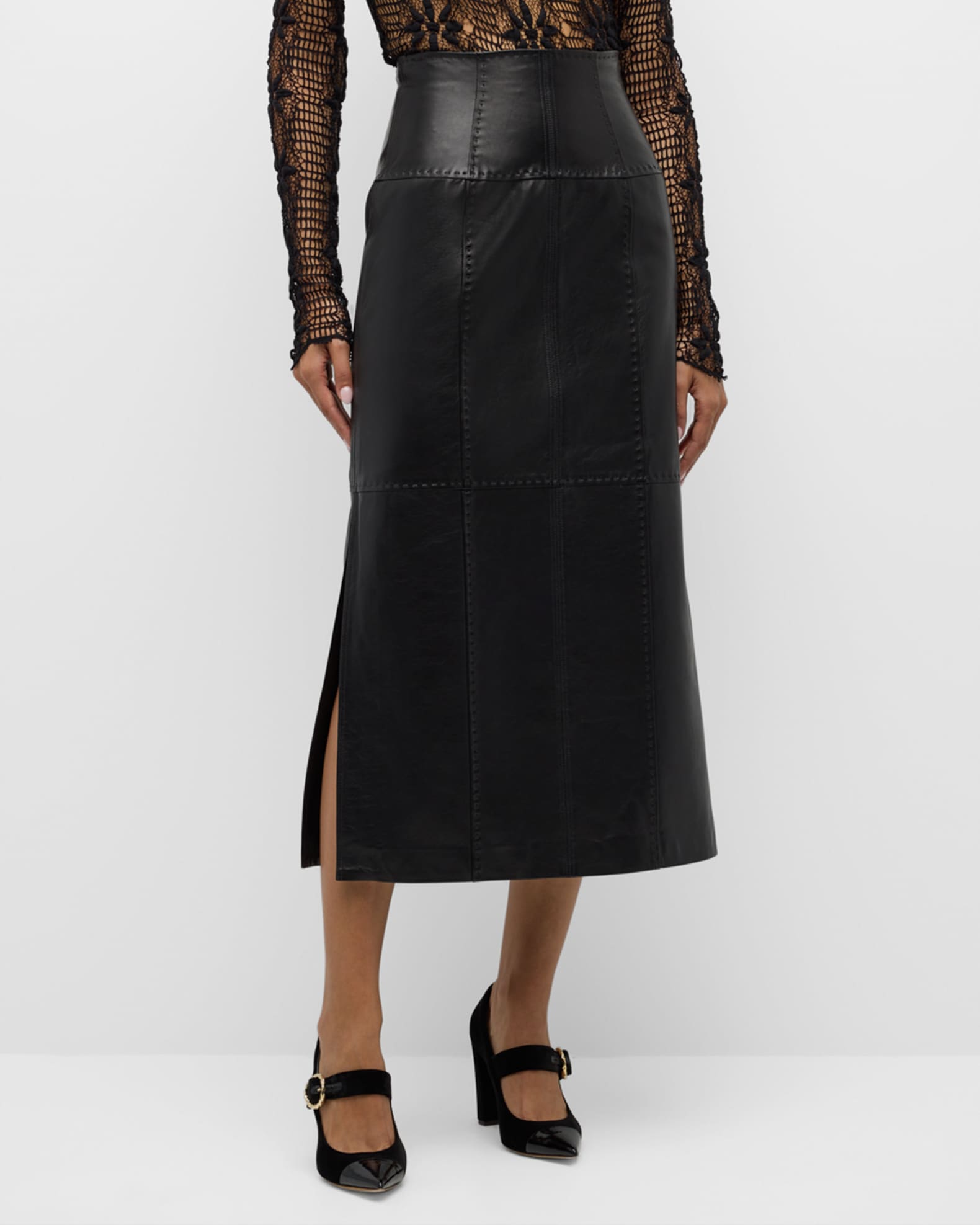 Enid Lambskin Leather Midi Skirt 1