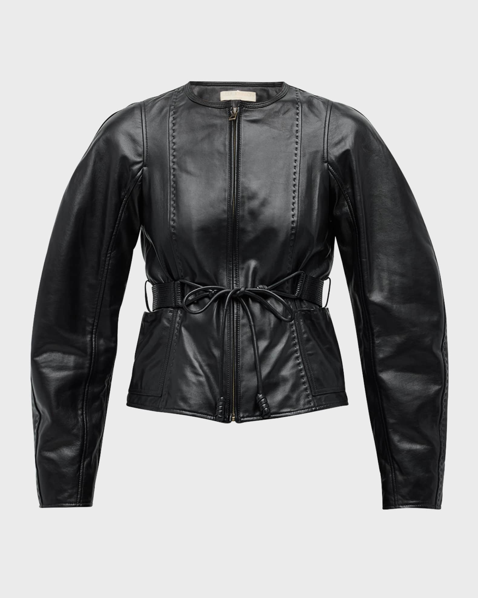 Ulla Johnson Aidan Stitched Leather Jacket with Belt Noir