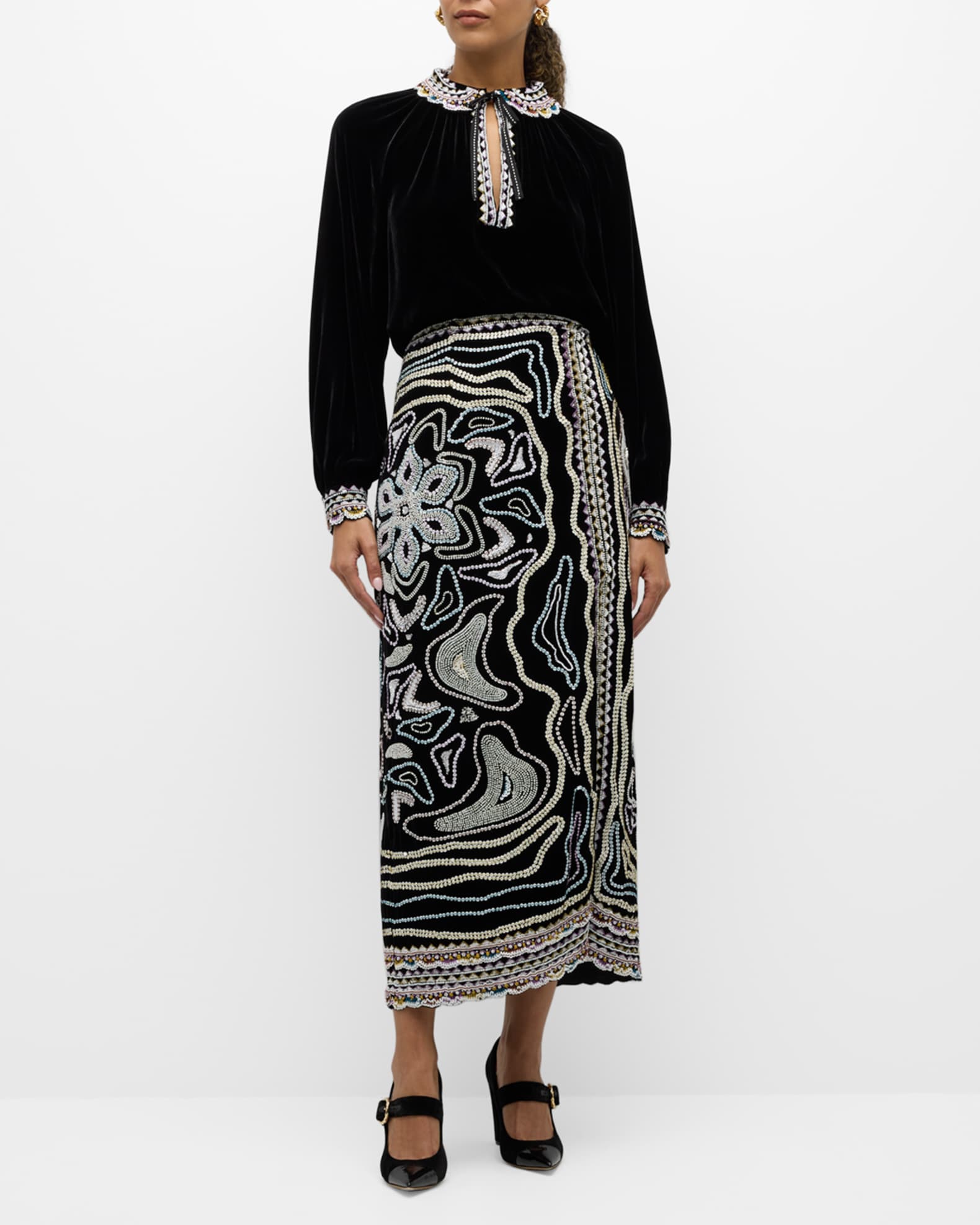 Adara Embellished Silk Blend Midi Skirt
