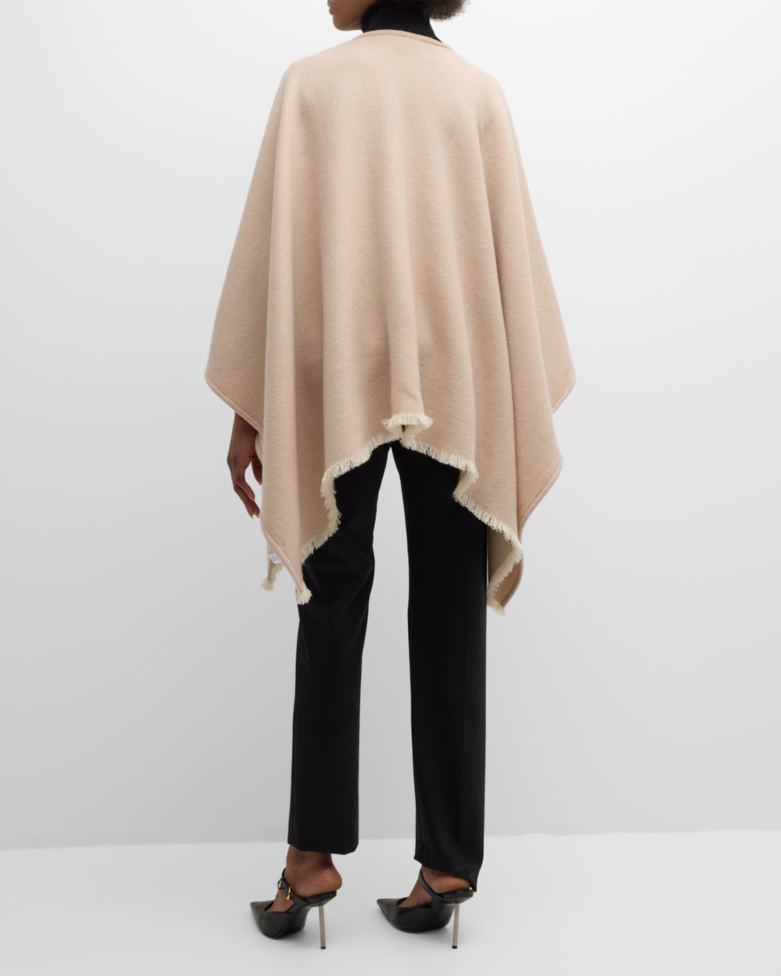 Fringed Cashmere-Blend Cape With Pockets