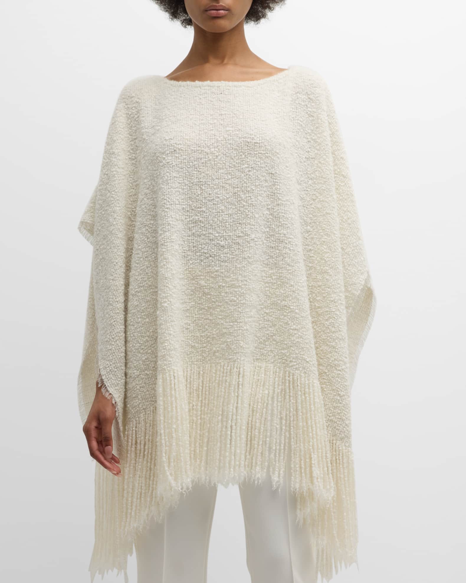 Fringed Boucle Cashmere & Silk Poncho  1