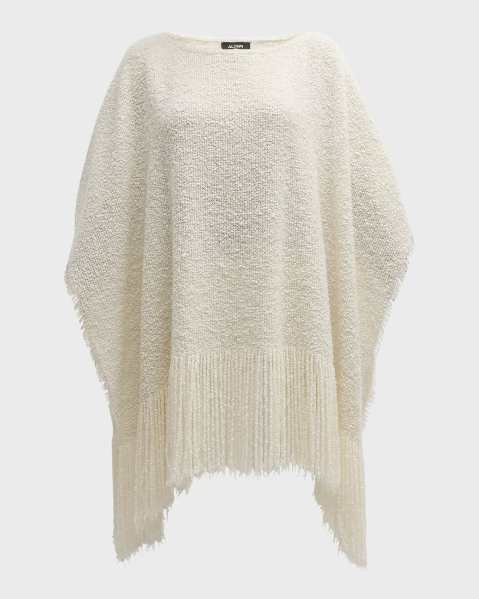 Fringed Boucle Cashmere & Silk Poncho  0