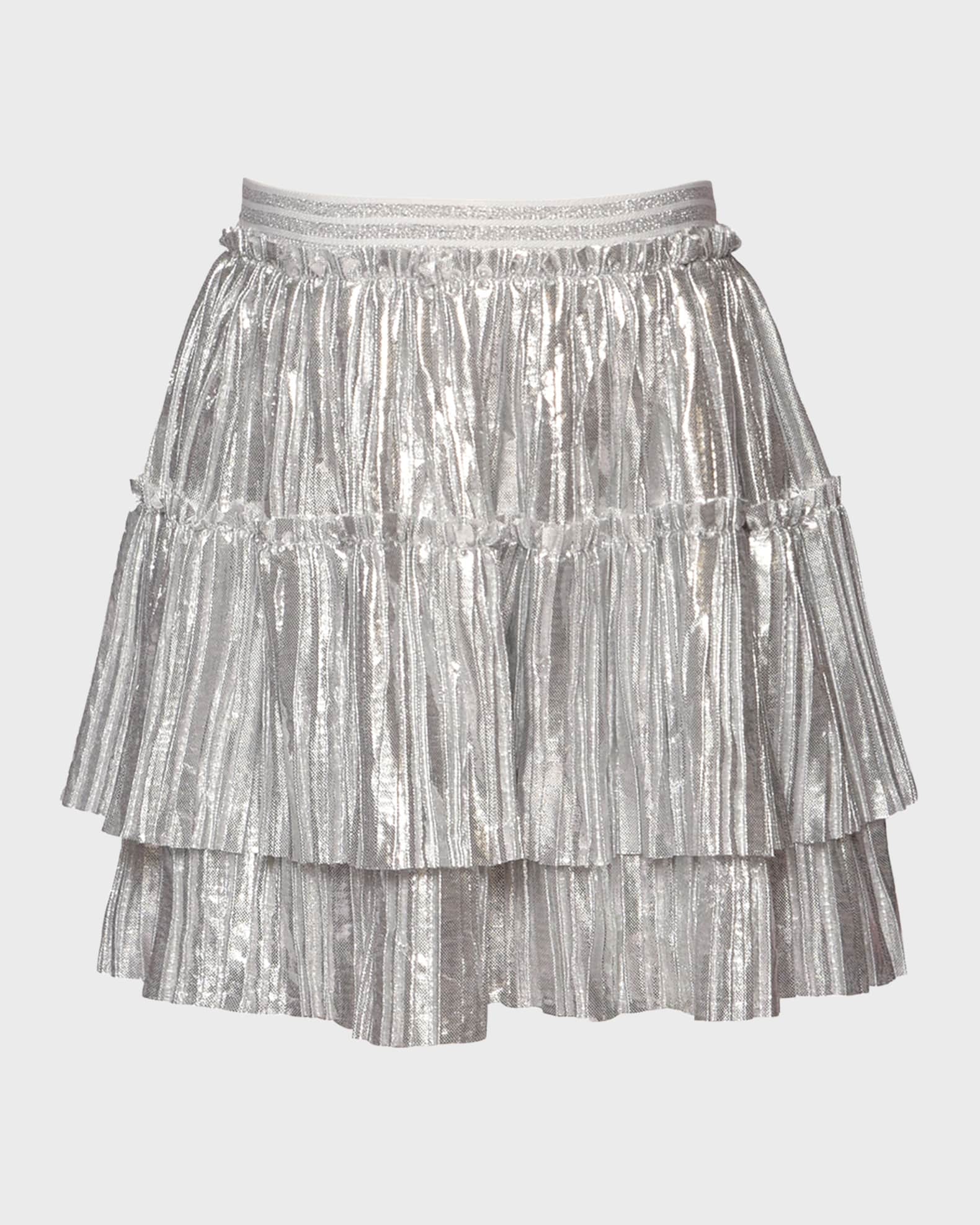 Hannah Banana Girl s Tiered Shiny Skirt Size 4 14 Silver 5 Girls Apparel Skirts