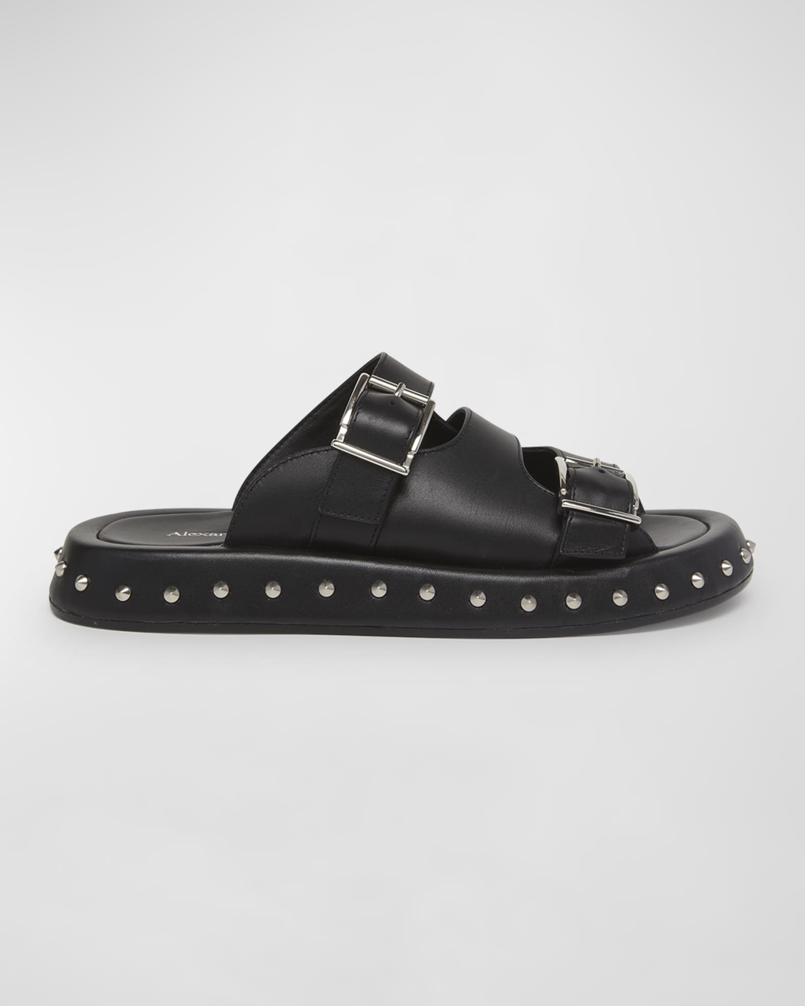 Leather Stud Buckle Slide Sandals