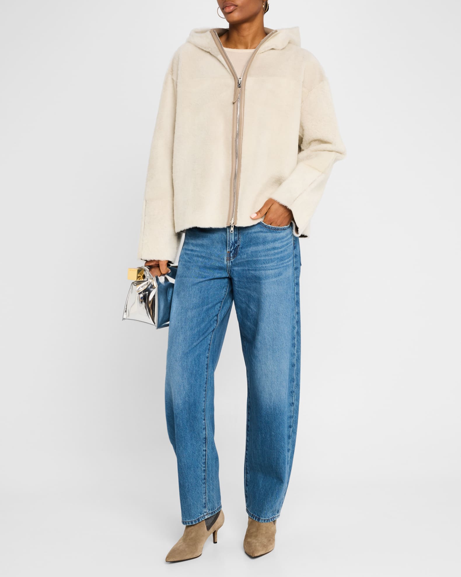 James Hooded Zip Shearling Jacket 1
