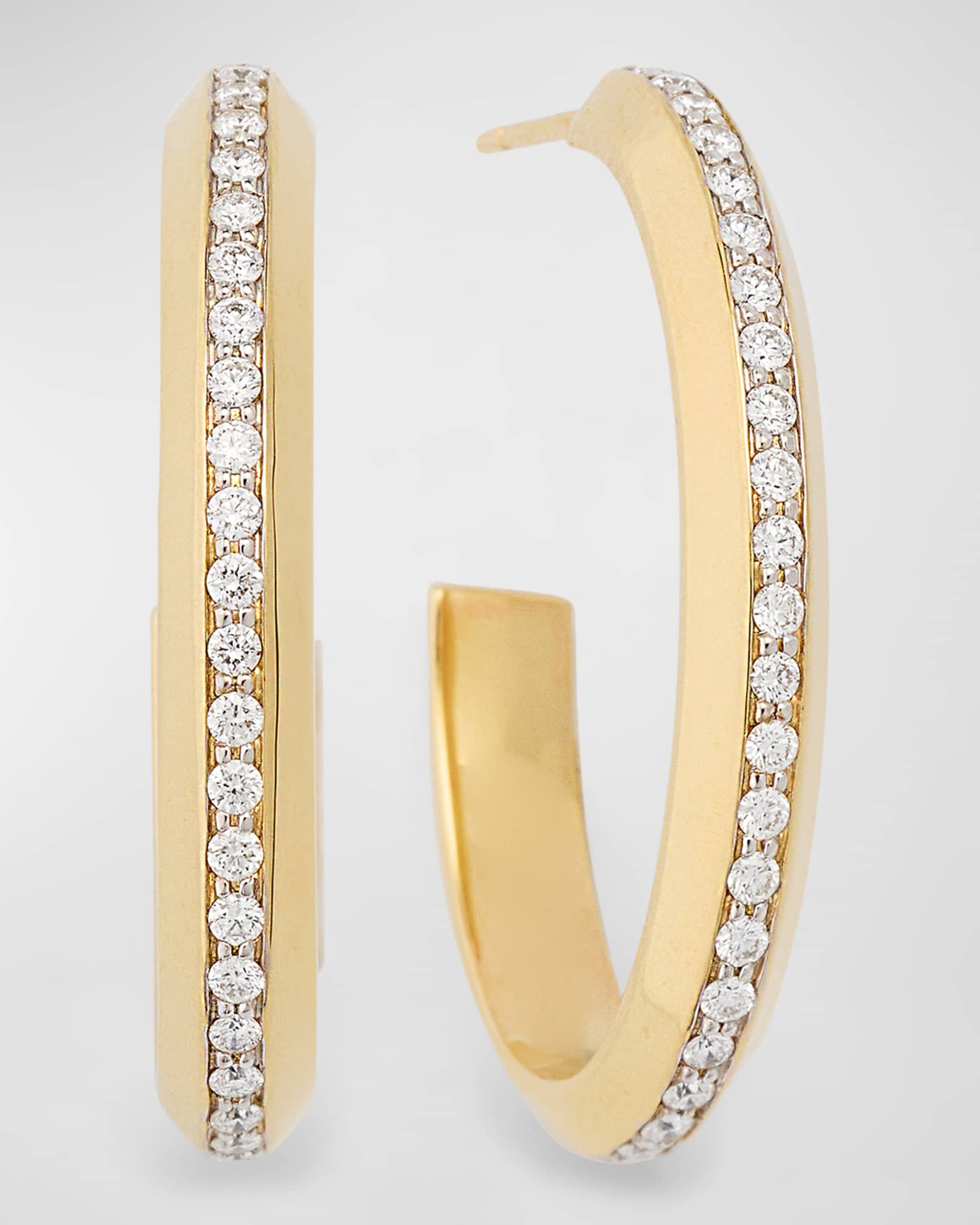 Grant 18K Gold and Diamond Knife Edge Hoop Earrings 0
