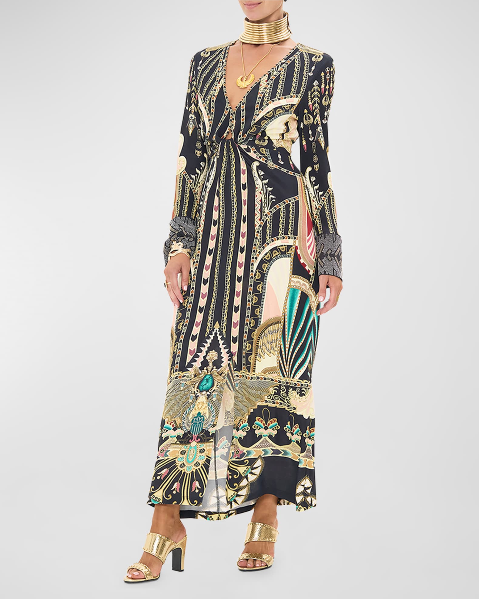 Camilla Long V-Neck Twist-Front Jersey Dress | Neiman Marcus