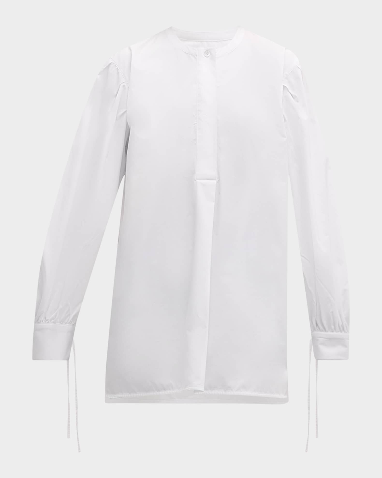 Tie-Cuff Long-Sleeve Oversized Cotton Shirt 0