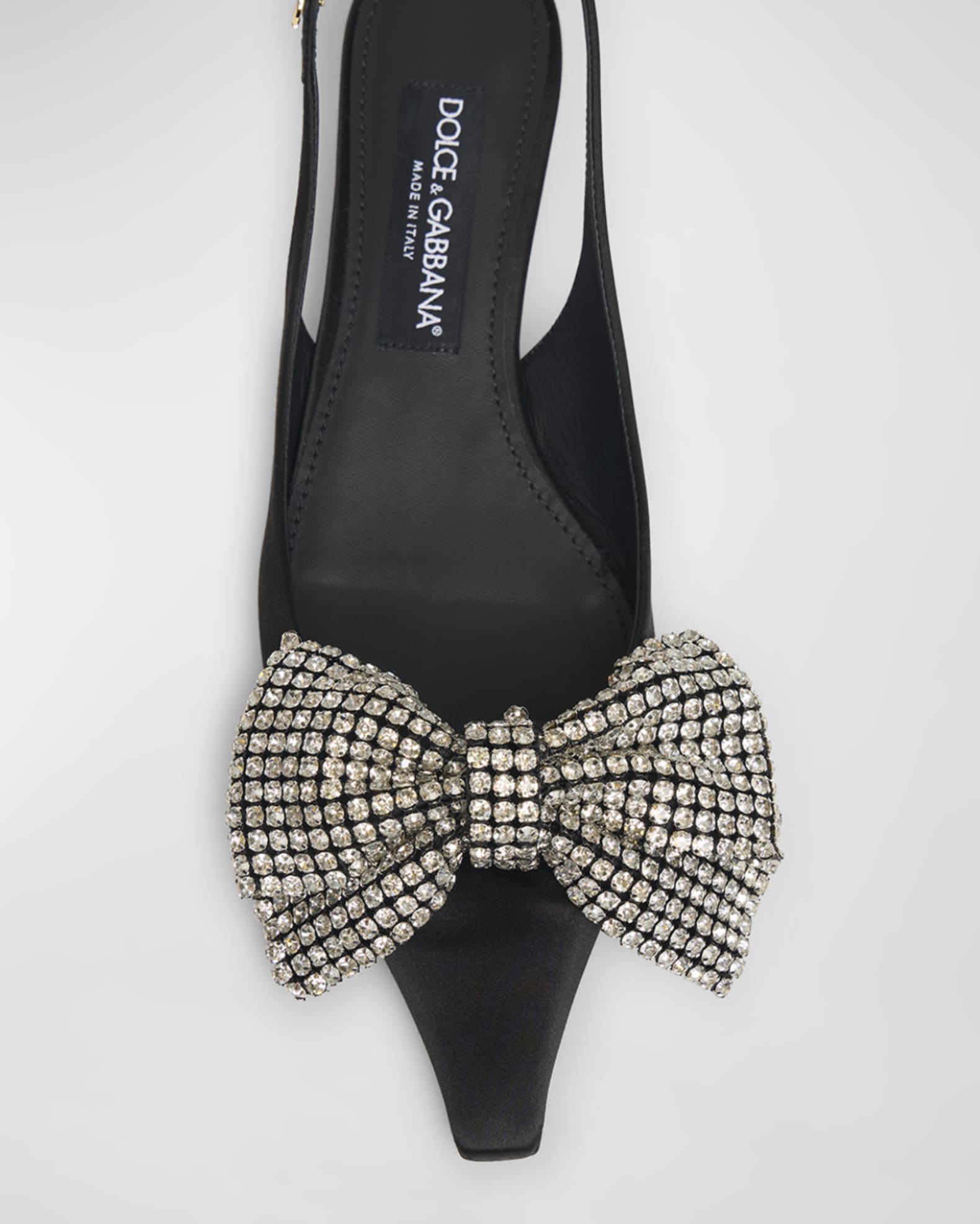 Dolce&Gabbana Satin Crystal Bow Kitten Slingback Pumps