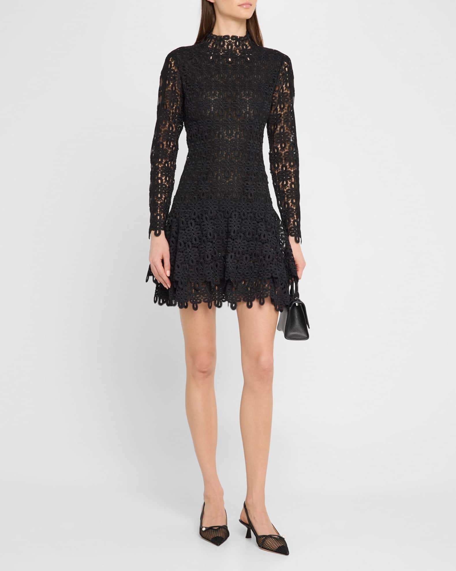 SIMKHAI Joy Guipure Lace Long-Sleeve Mini Dress | Neiman Marcus
