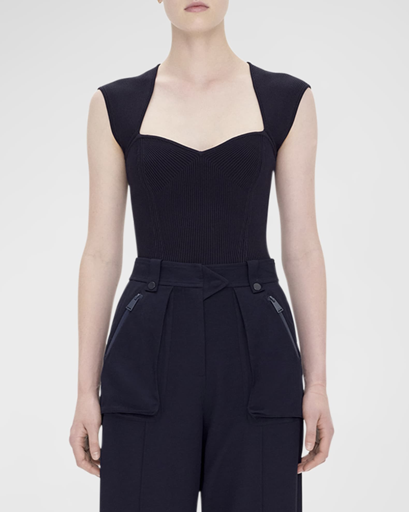 Abia Compact Rib Cap-Sleeve Crop Top 0