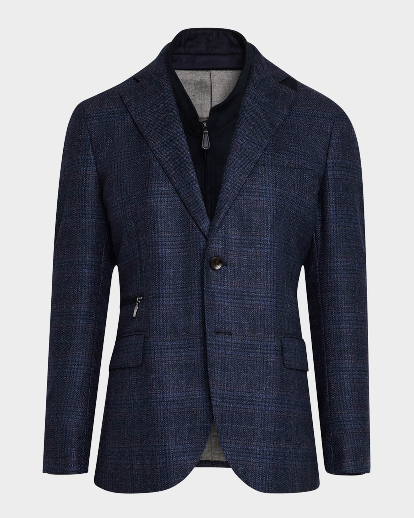 Neiman Marcus Plaid Sport Coat with Solid Vest Blue
