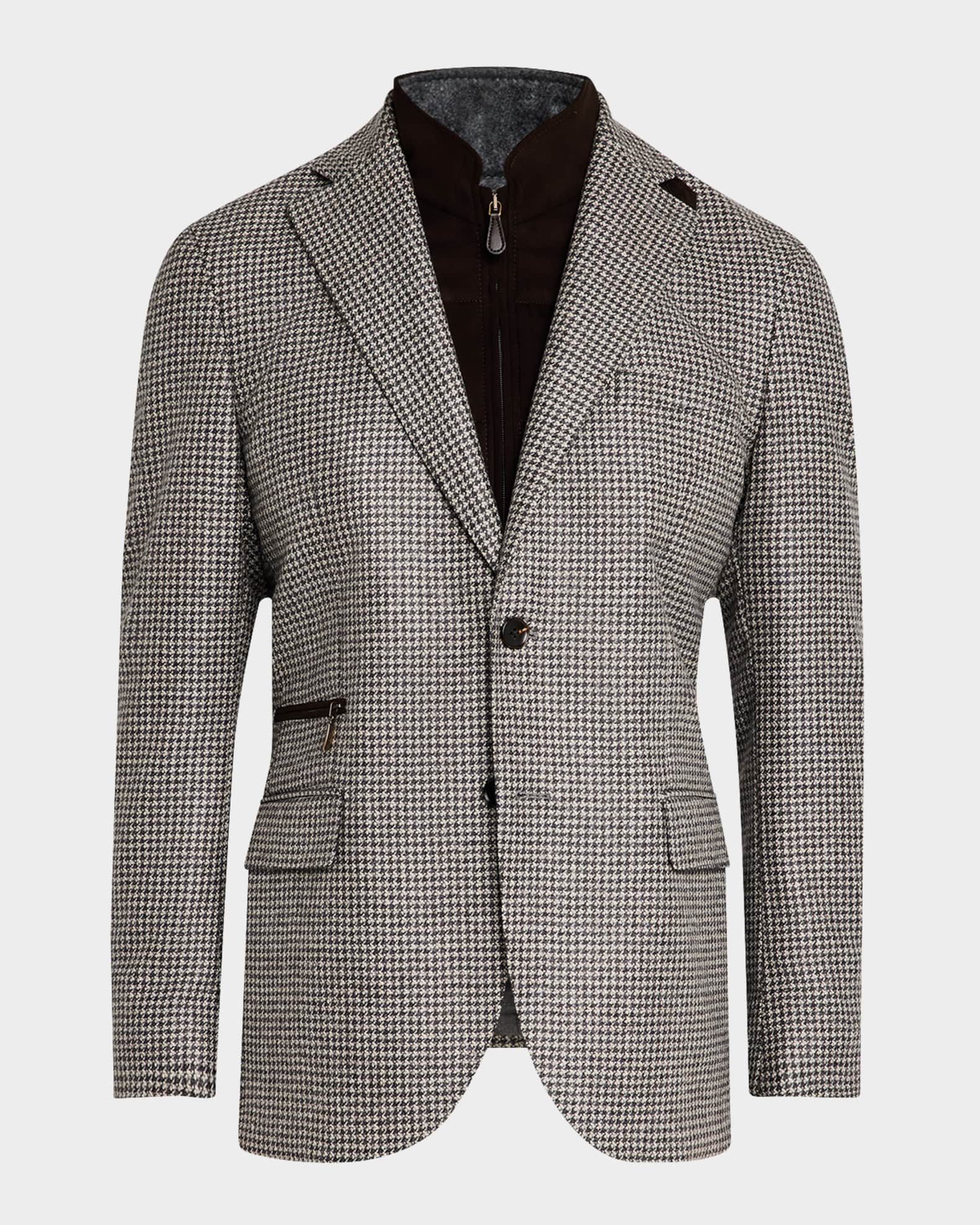 Men s Houndstooth Sport Coat with Suede Vest