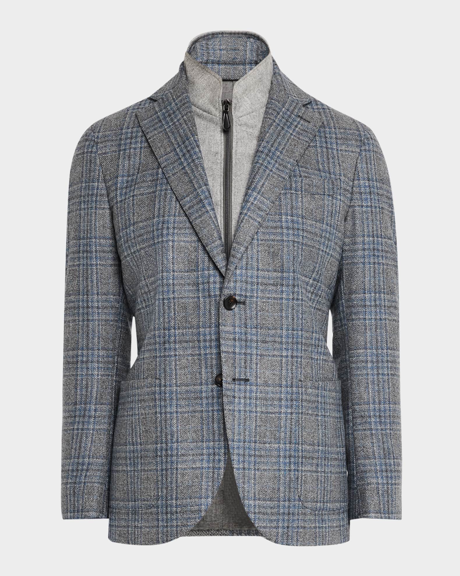 Men s Plaid Sport Coat with Solid Vest