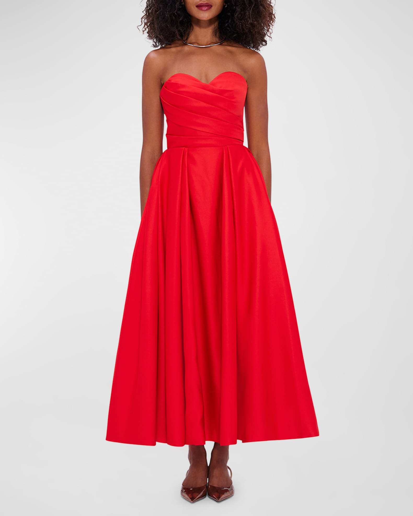 Leo Lin Jessica Pleated Sweetheart Bustier Gown Red