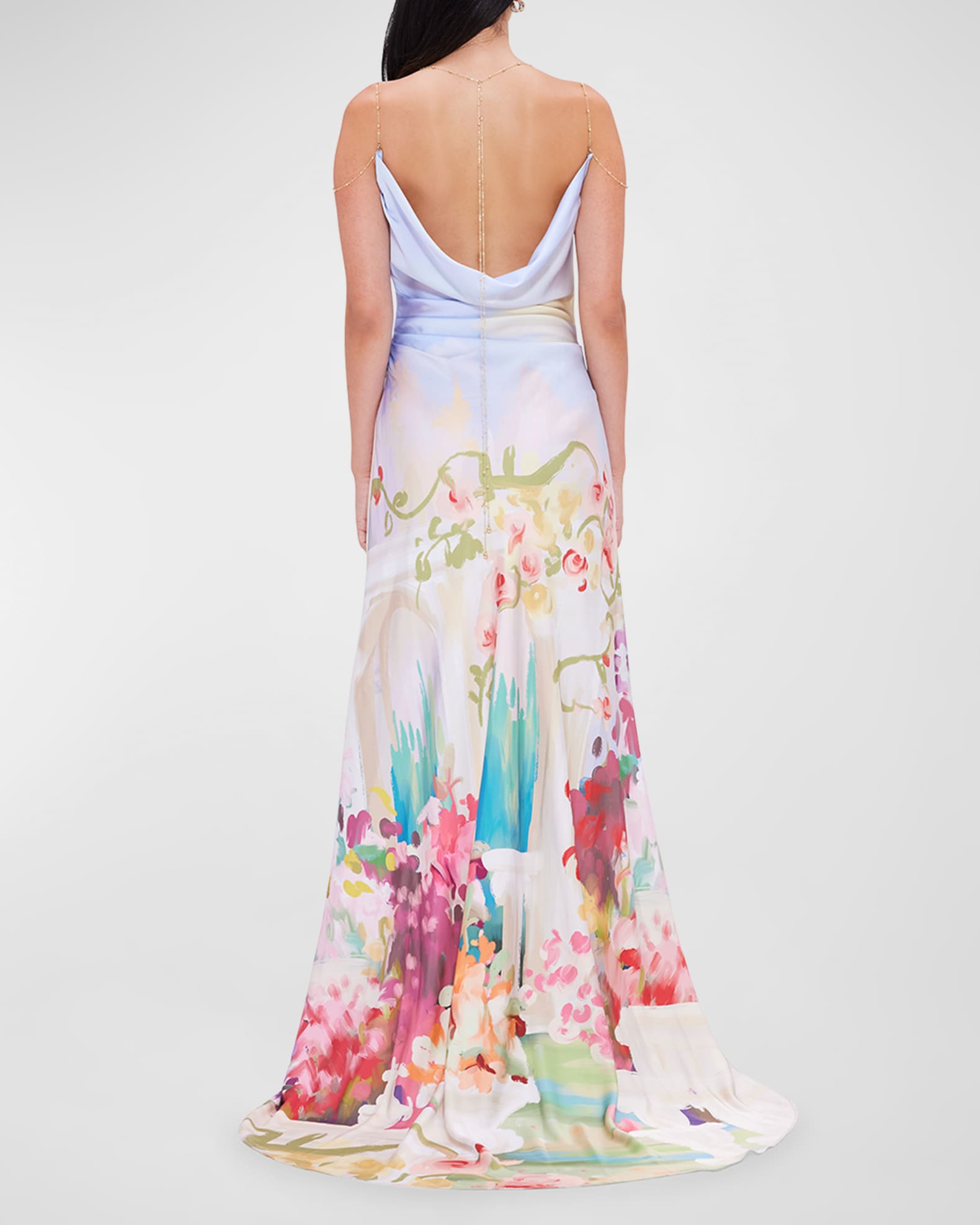 LEO LIN Imogen Draped Floral Print Gown Neiman Marcus