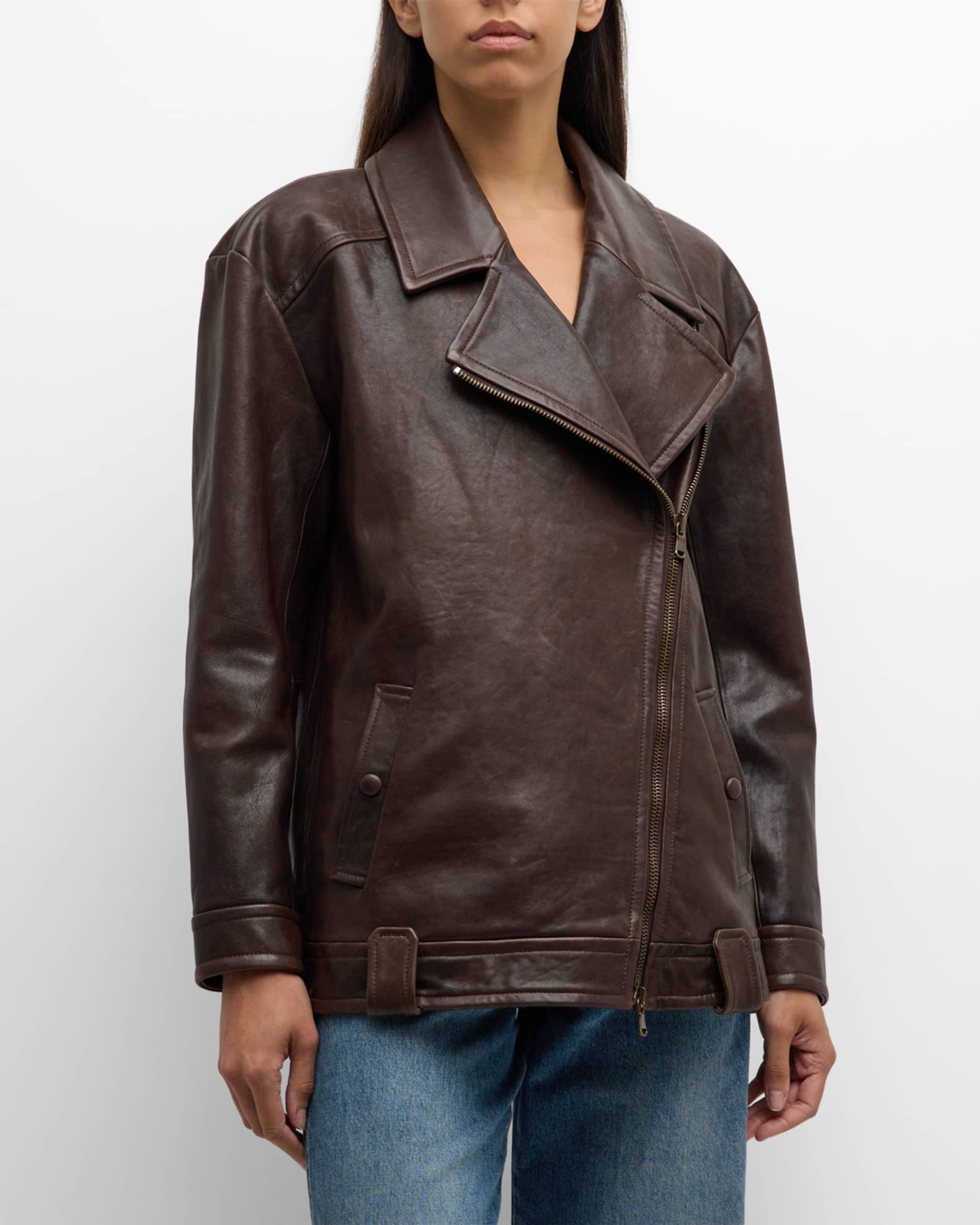 Veronica Beard Thandie Leather Dickey Jacket Dark Chocolate