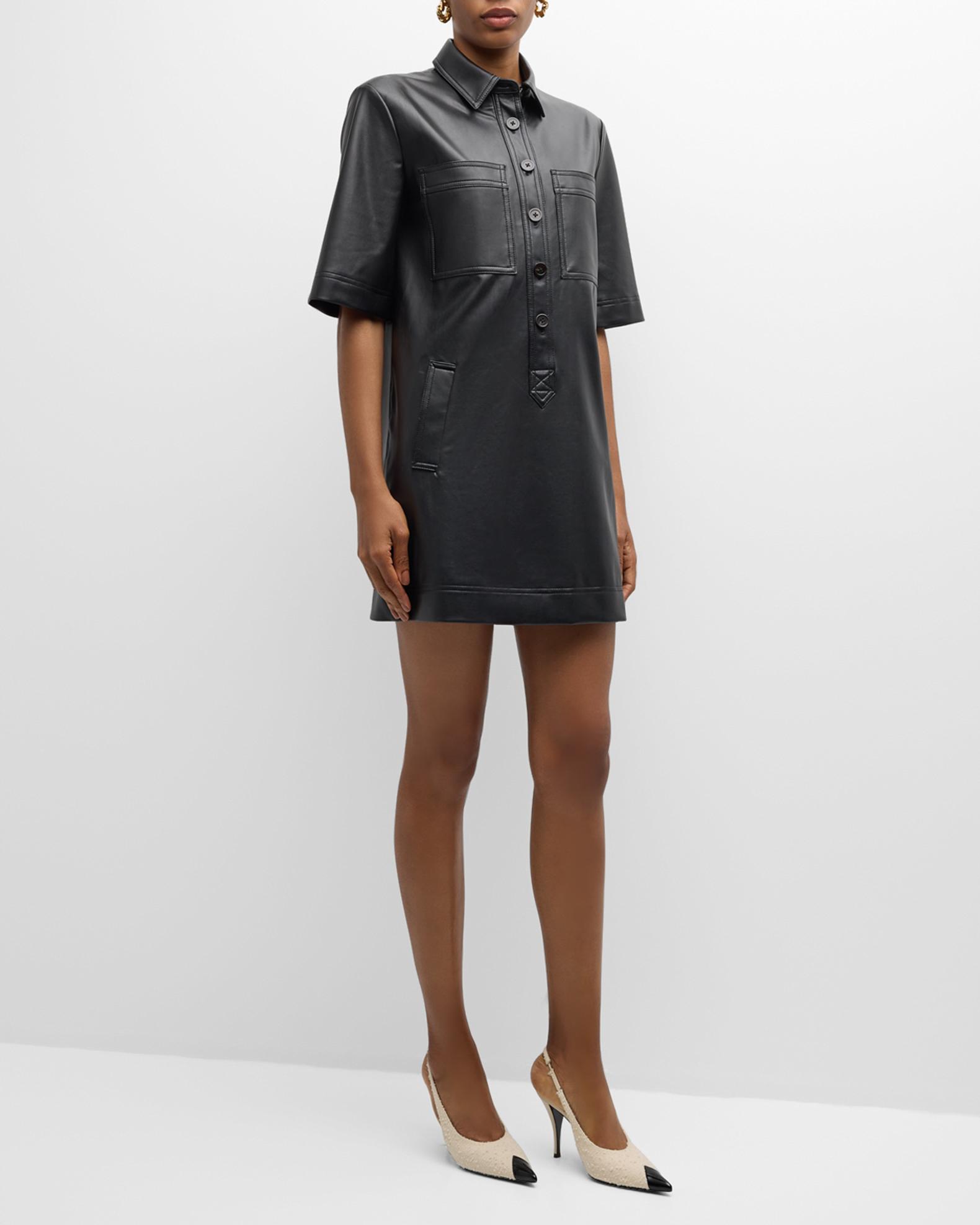 Veronica Beard Koulis Vegan Leather Shirtdress | Neiman Marcus