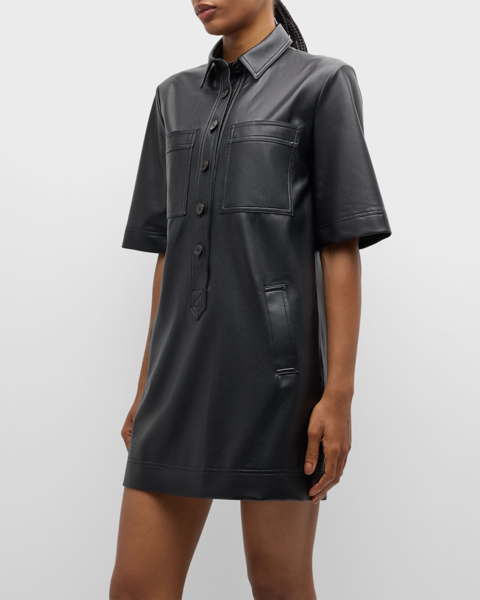 Veronica Beard Koulis Vegan Leather Shirtdress | Neiman Marcus