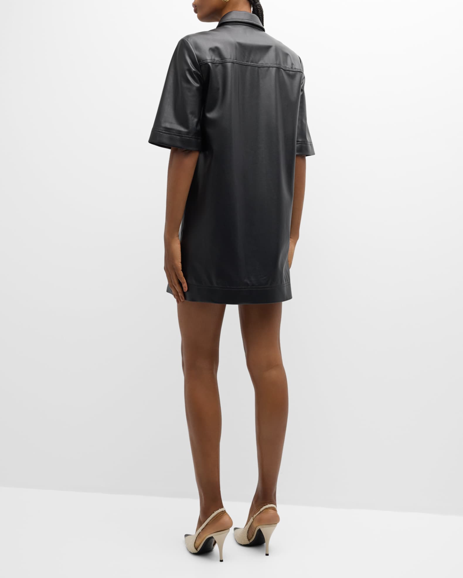 Veronica Beard Koulis Vegan Leather Shirtdress | Neiman Marcus