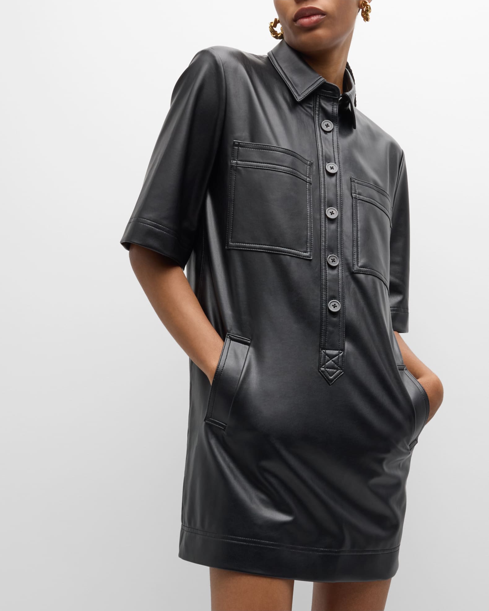Veronica Beard Koulis Vegan Leather Shirtdress | Neiman Marcus