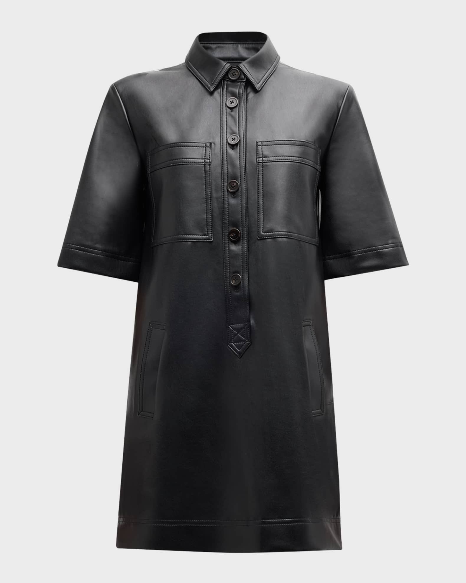 Veronica Beard Koulis Vegan Leather Shirtdress | Neiman Marcus