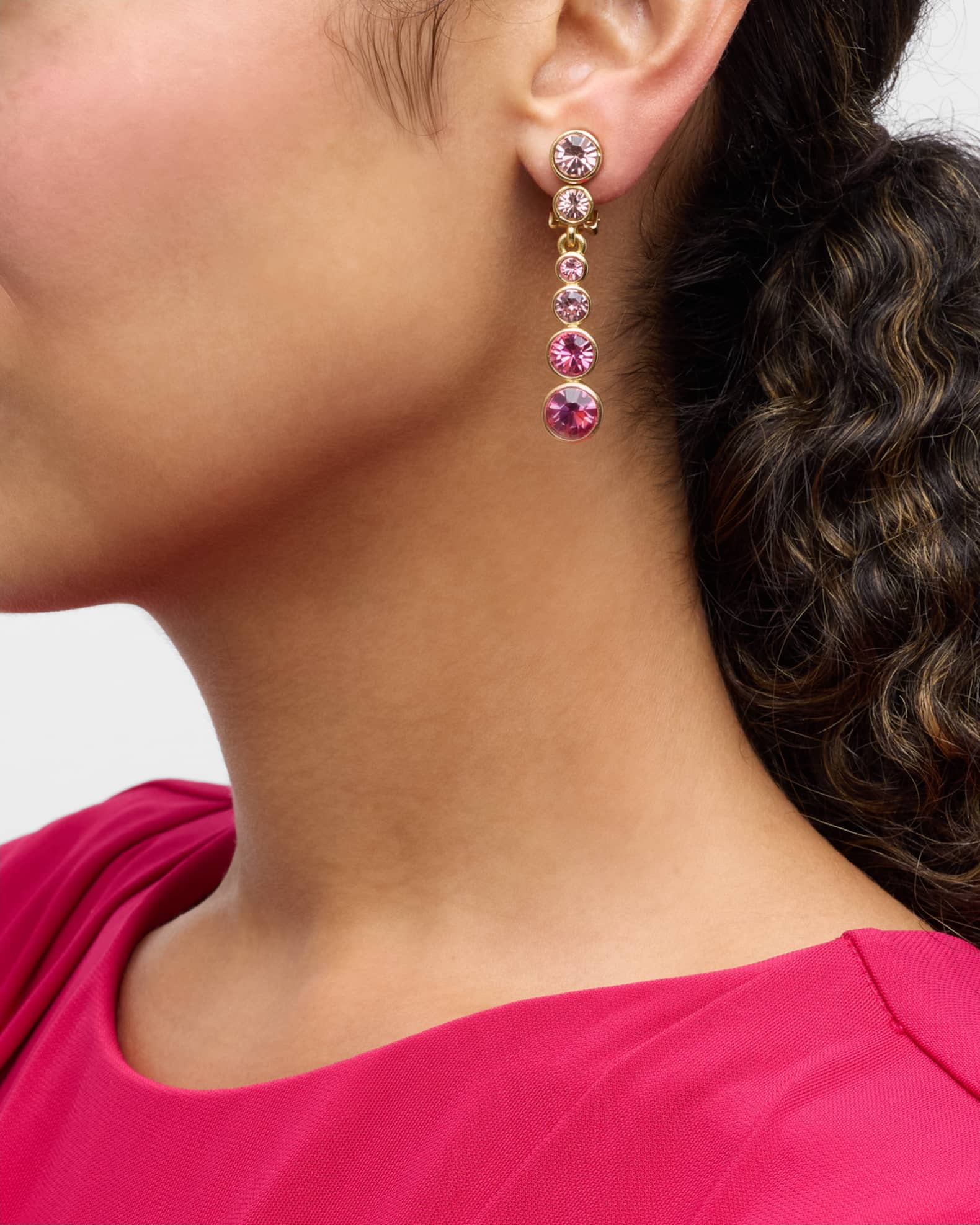 Round Stone Drop Clip On Earrings