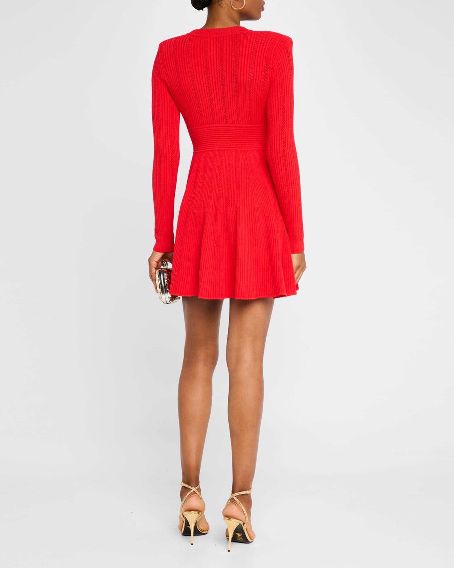 Black Pointelle Knit Mini Dress