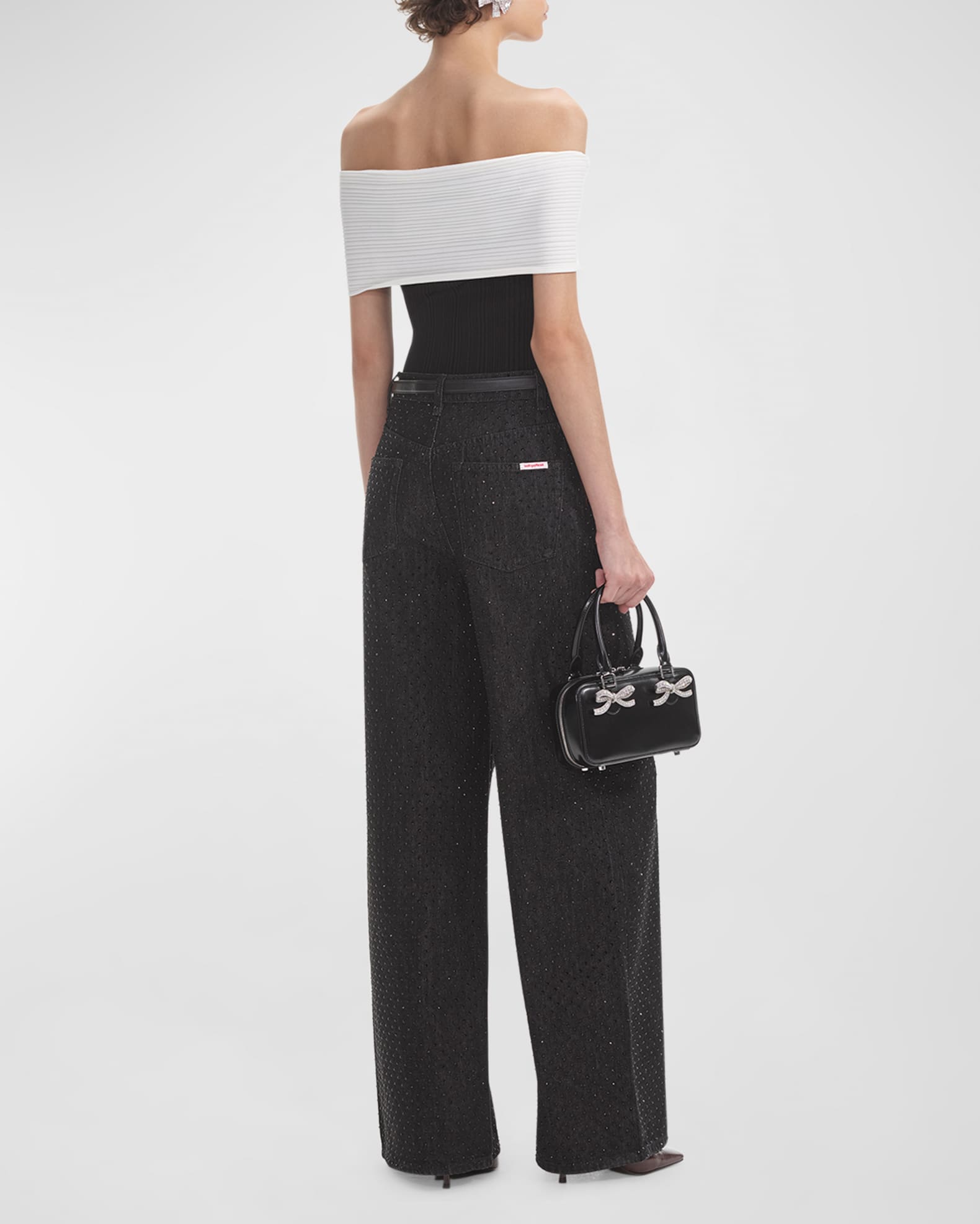 High-Waist Rhinestone Wide-Leg Jeans