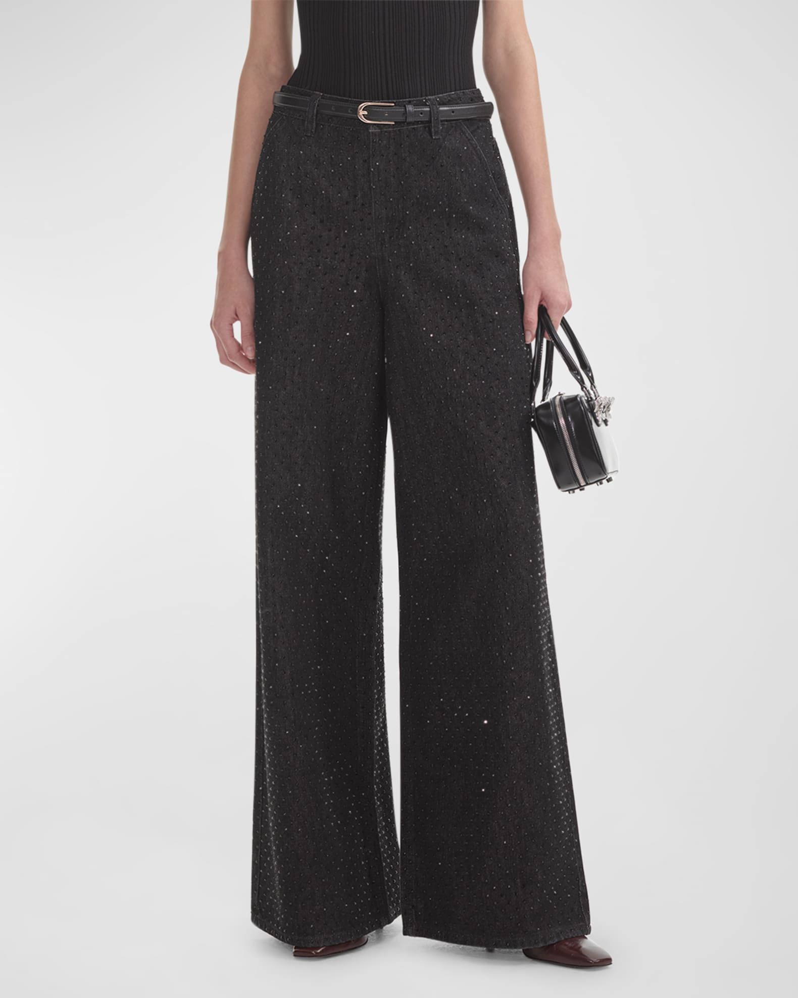 Wide-Leg Rhinestone Jeans