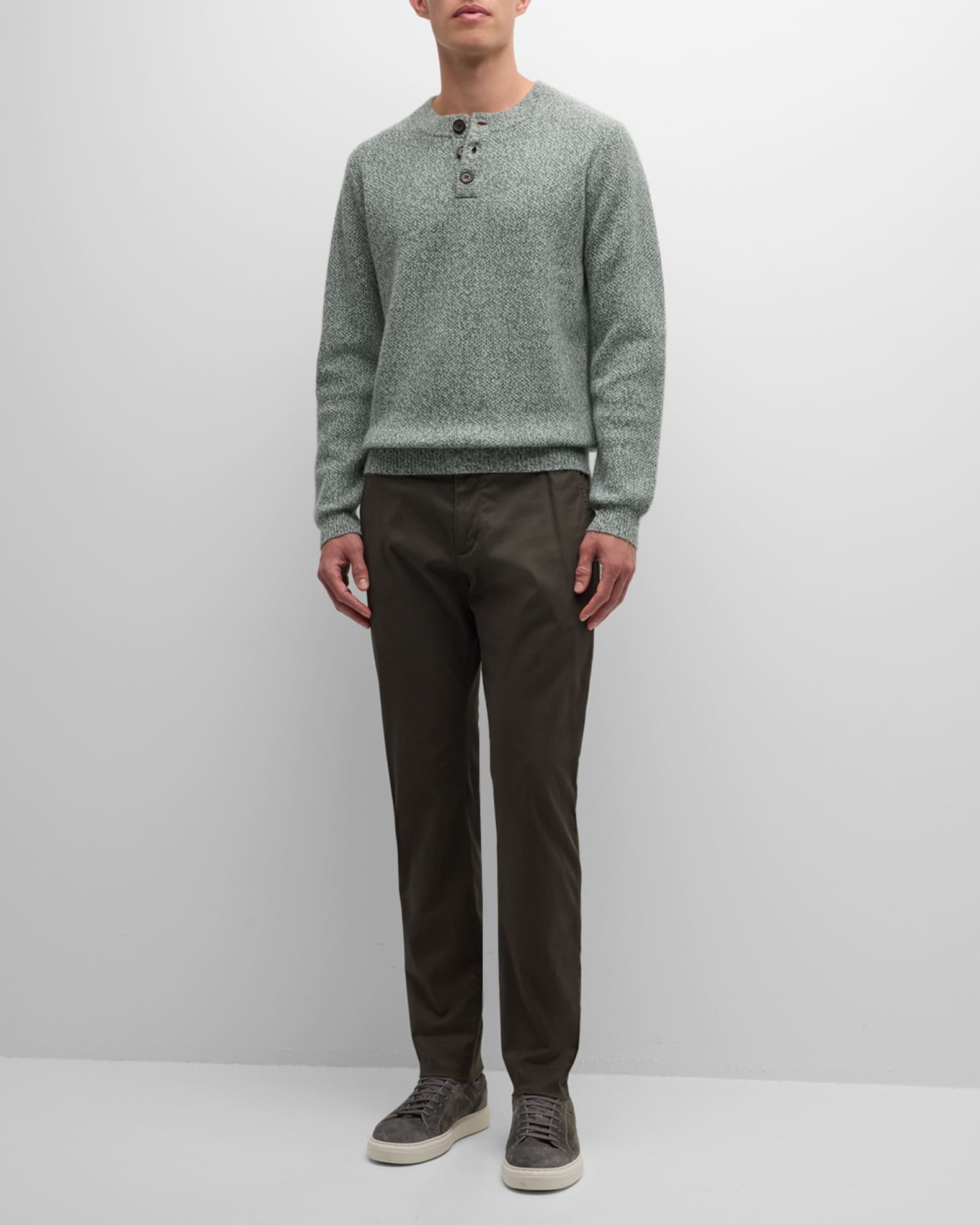 Men's Marled Button Crewneck Sweater 1