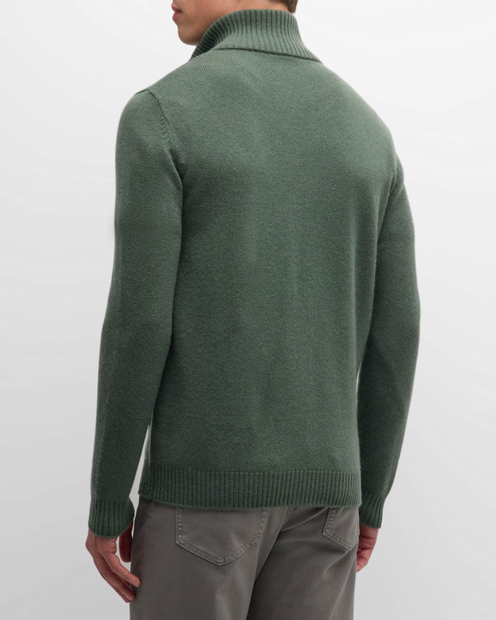 Men's Saarinen Full Zip Cashmere Mock-Neck Chunky Sweater in Blue Marle