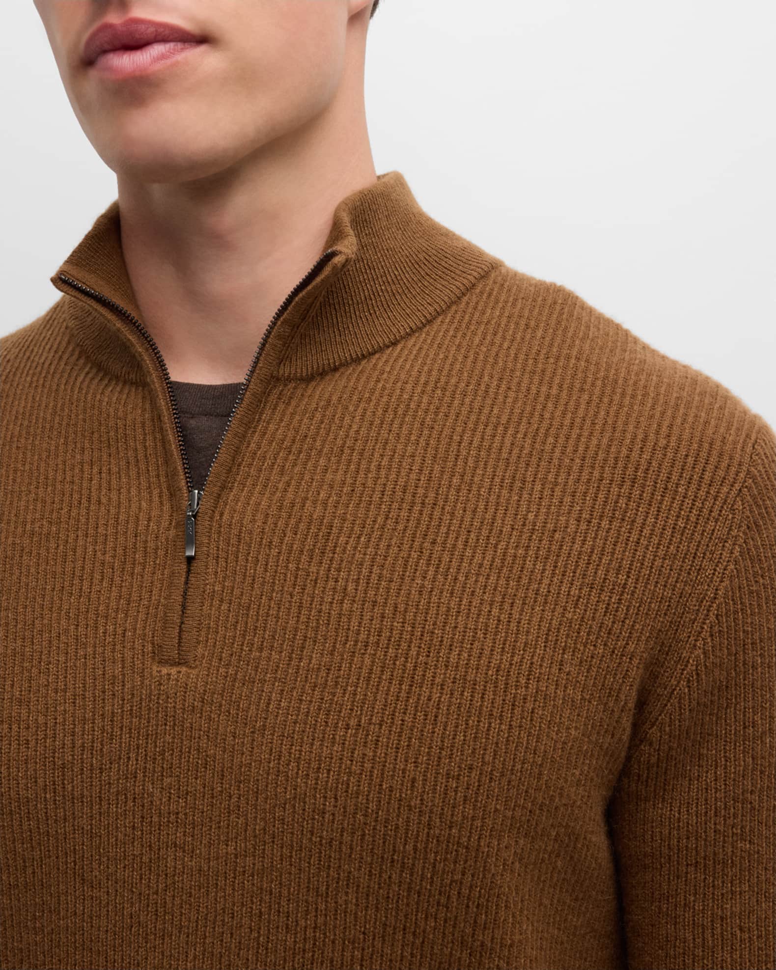 Neiman Marcus Men's Ribbed Quarter-Zip Sweater | Neiman Marcus