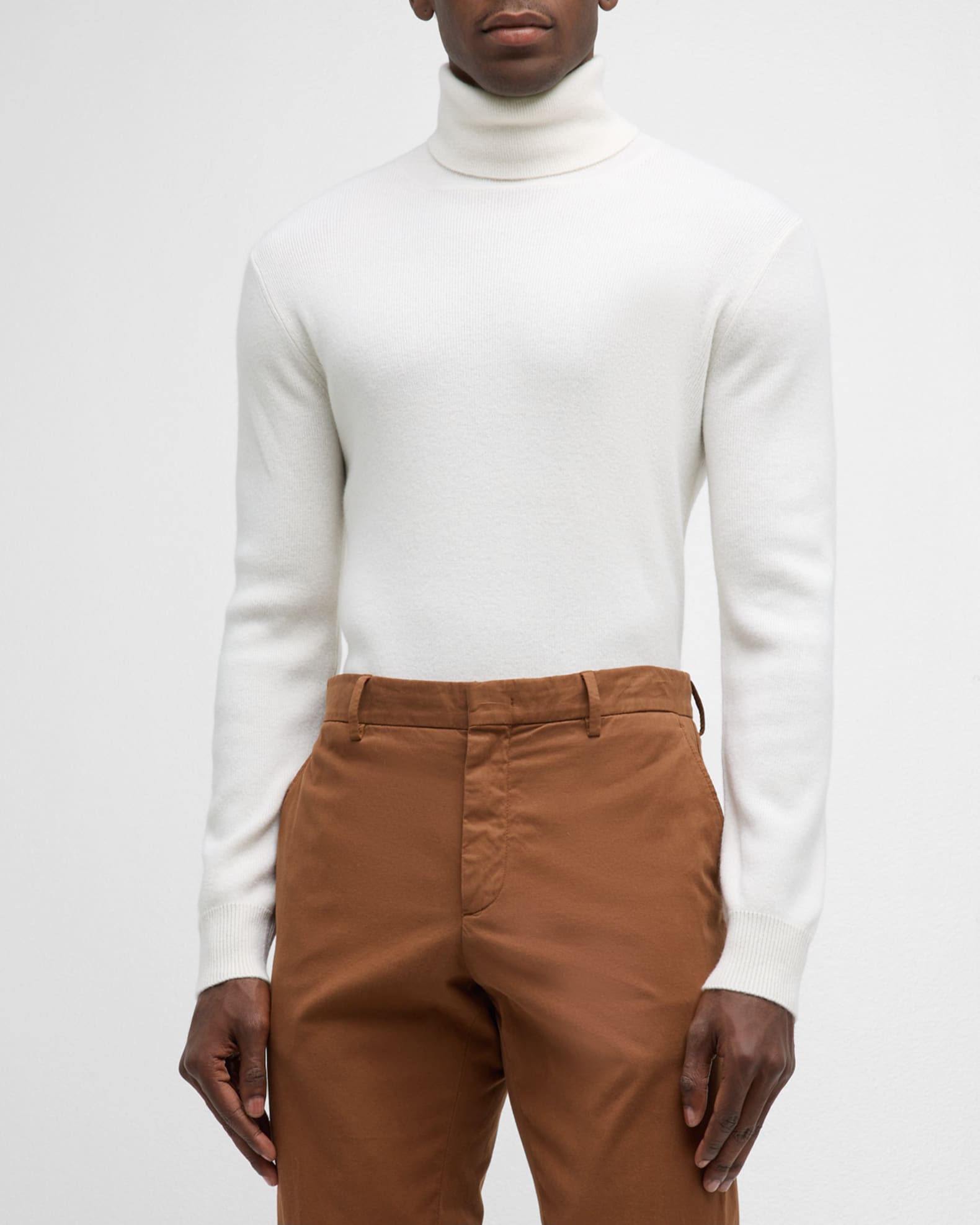 Neiman Marcus Men s Ribbed Cashmere Turtleneck Sweater White Men s M Sweaters Turtleneck Mock Neck Sweaters