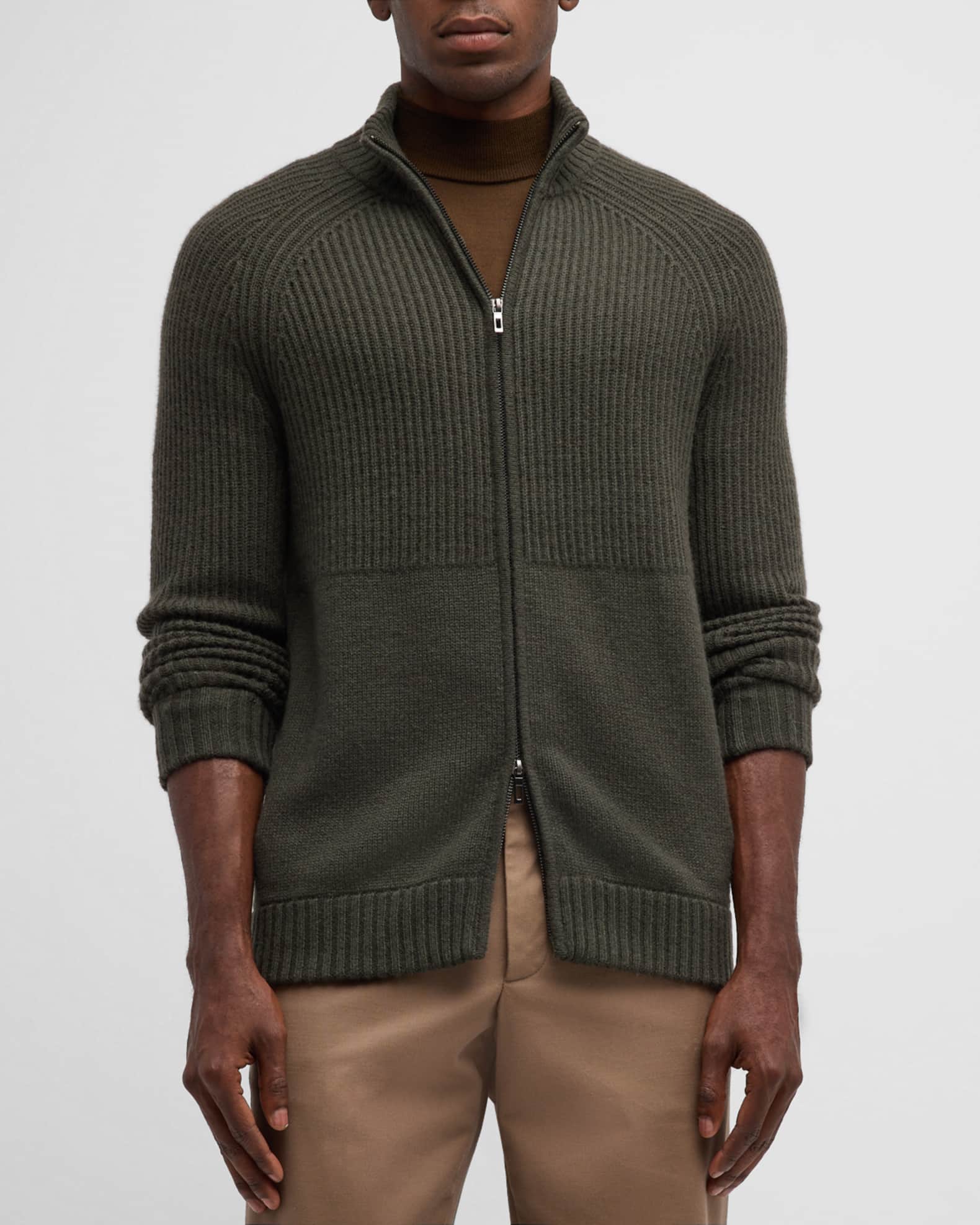Men s Mixed Rib Full Zip Sweater