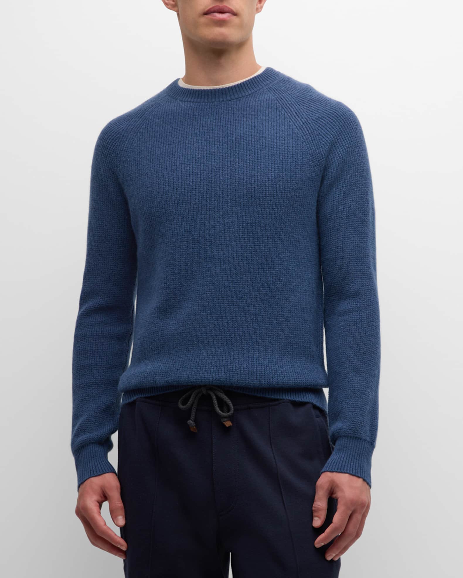 Neiman Marcus Men s Waffle Stitch Cashmere Sweater Azure