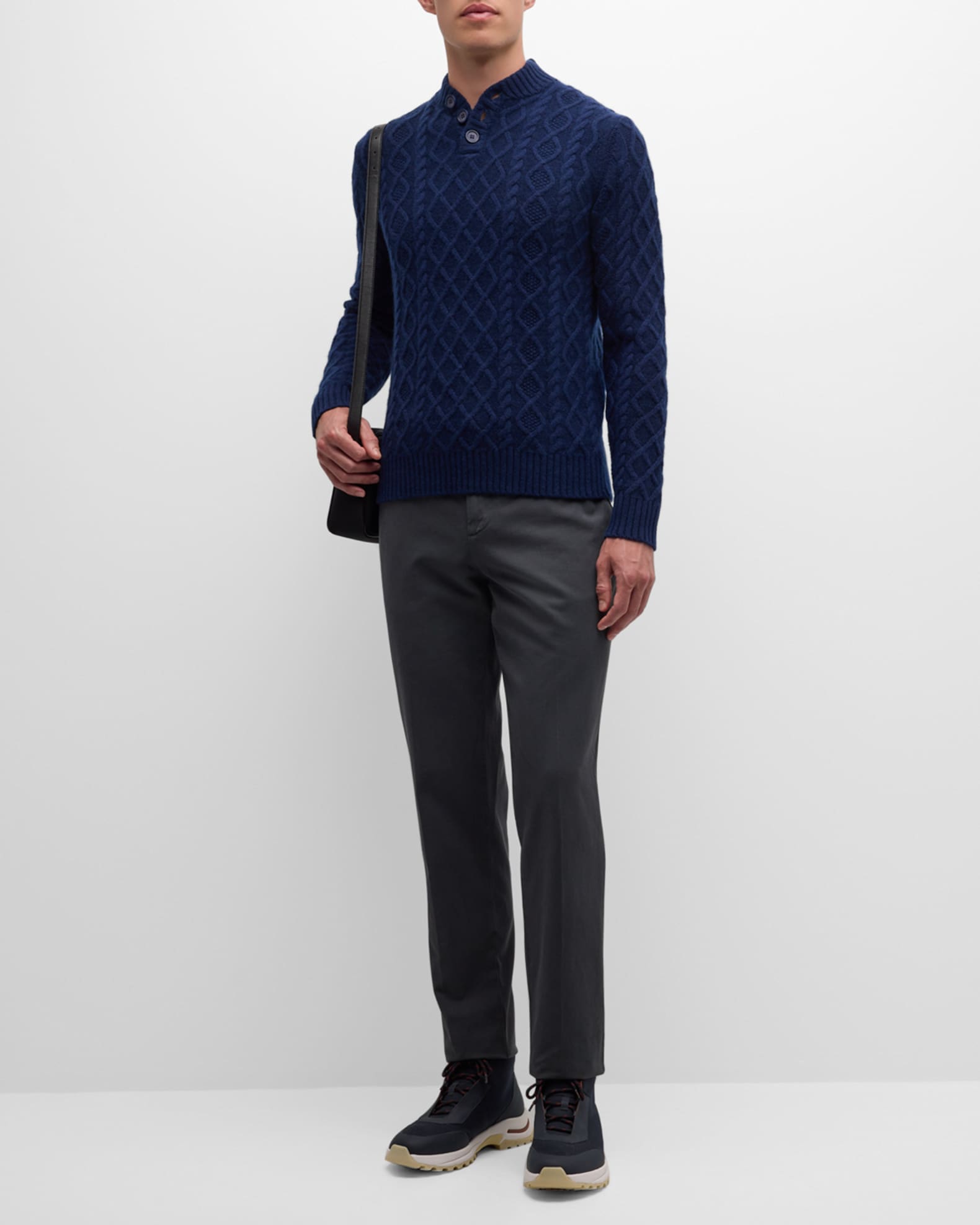 Men s Cabled Button Pullover Sweater