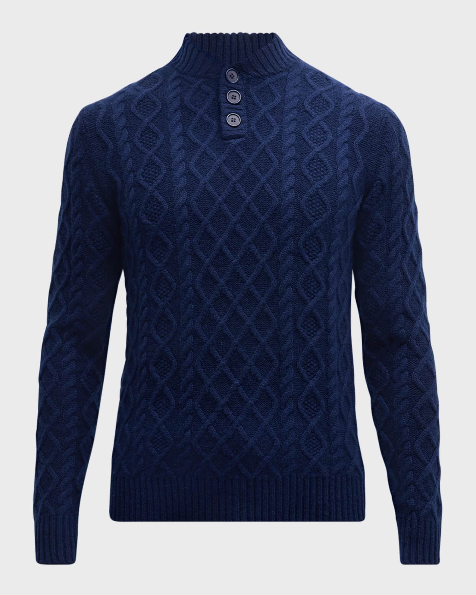 Men's Cabled Button Pullover Sweater 0