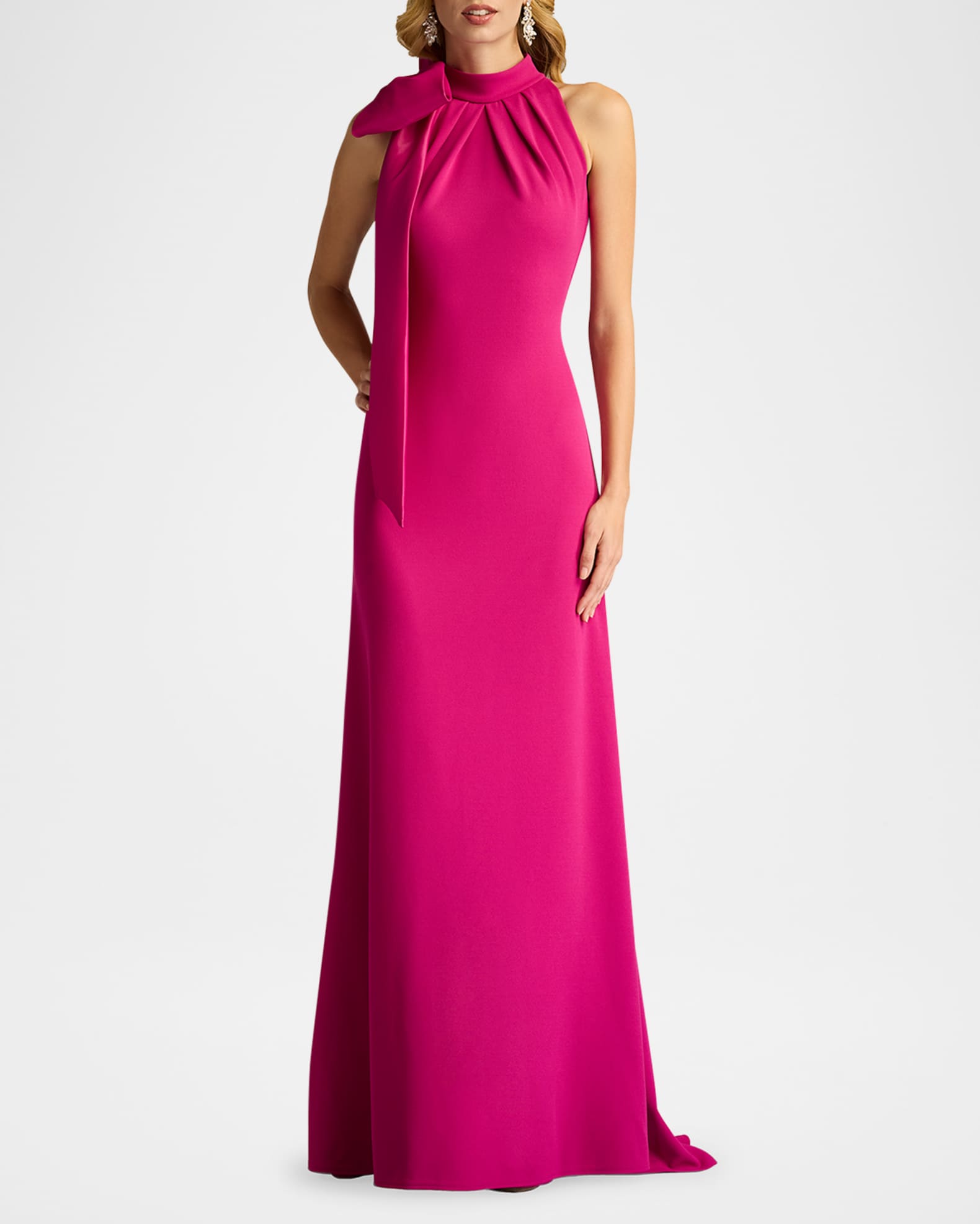＊TadashiShoji Sleeveless Mock-Neck Bow Crepe Gown Tadashi Shoji Sleeveless Mock-Neck Bow Crepe Gown | Neiman