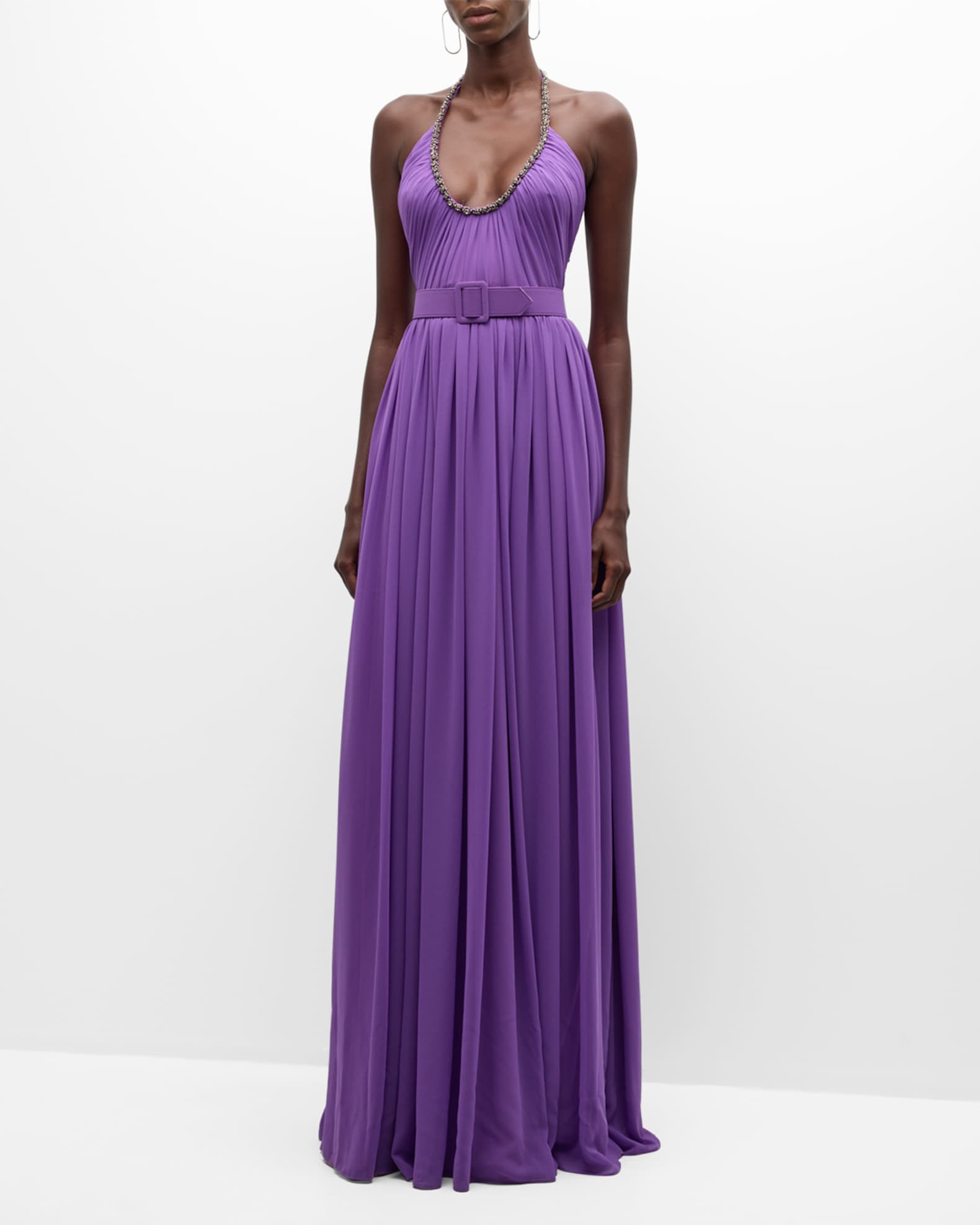Badgley Mischka Women s Beaded Georgette Gown Purple Gowns