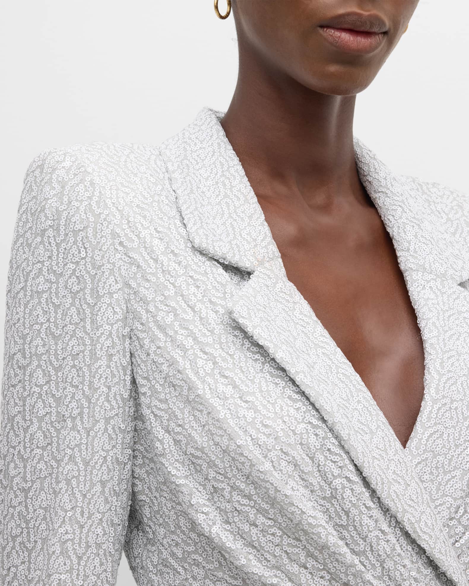 badgley mischka sequin tie waist blazer